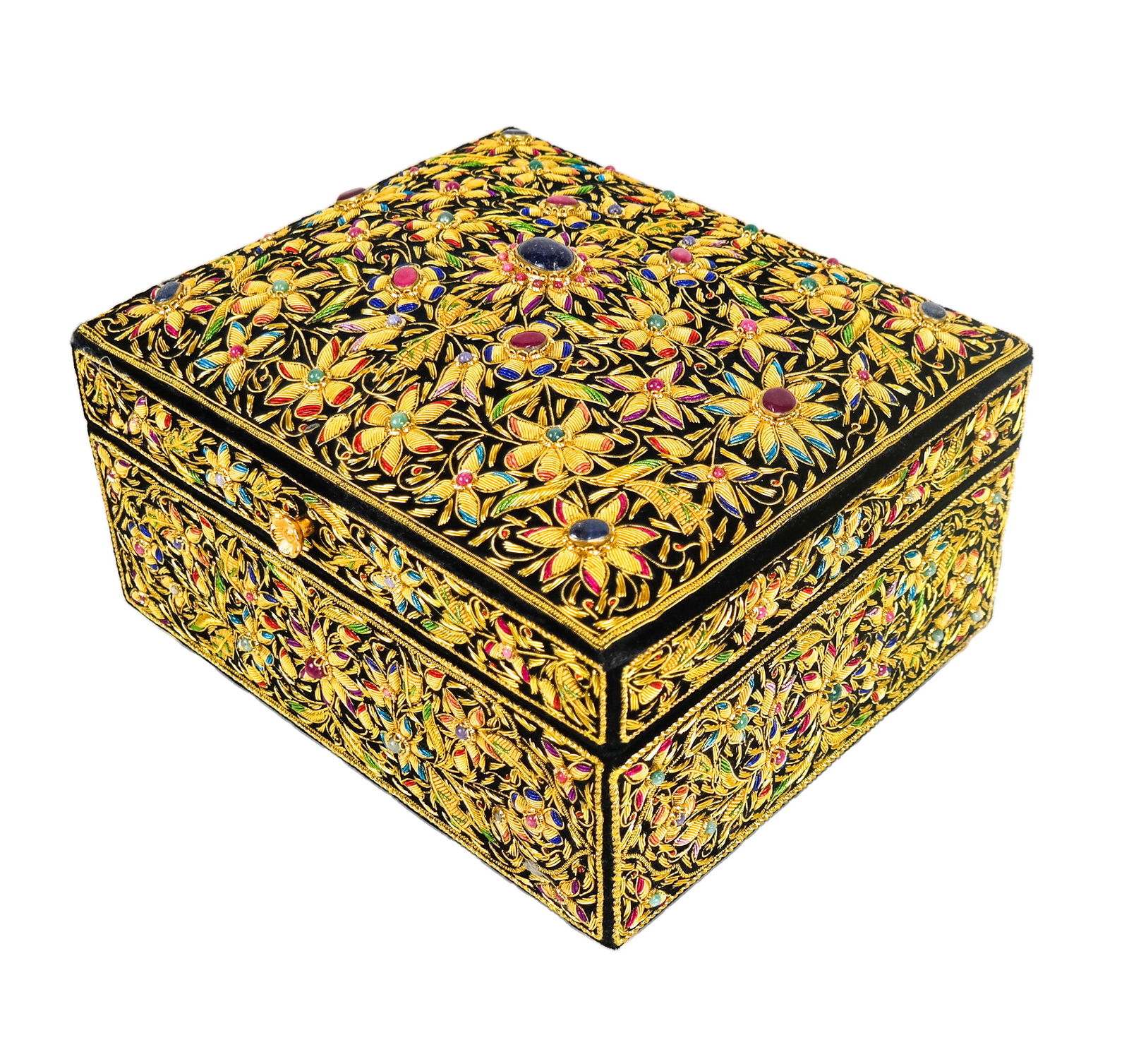 Gold Embroidered Jewel Inset Jewelry Box (1 of 9)