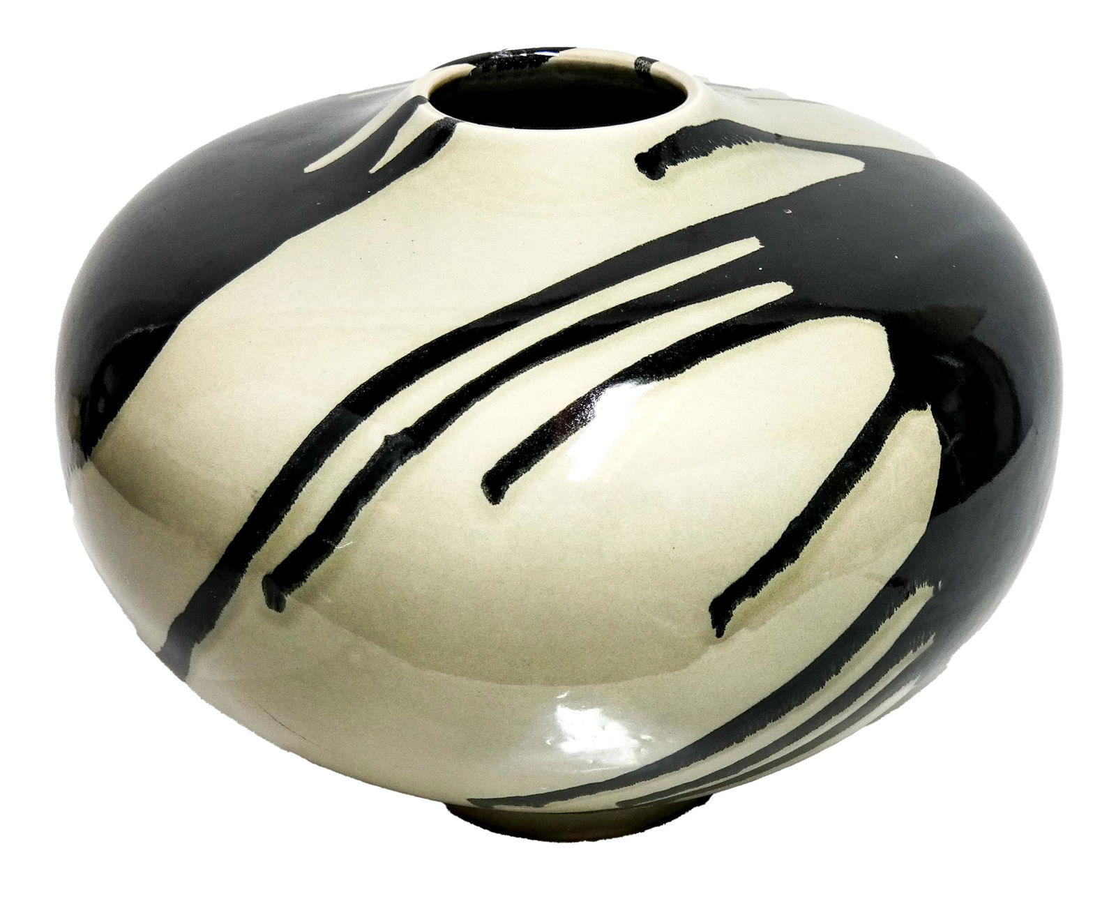 Large Modern Black & White Glazed Ceramic Vase (1 of 7)