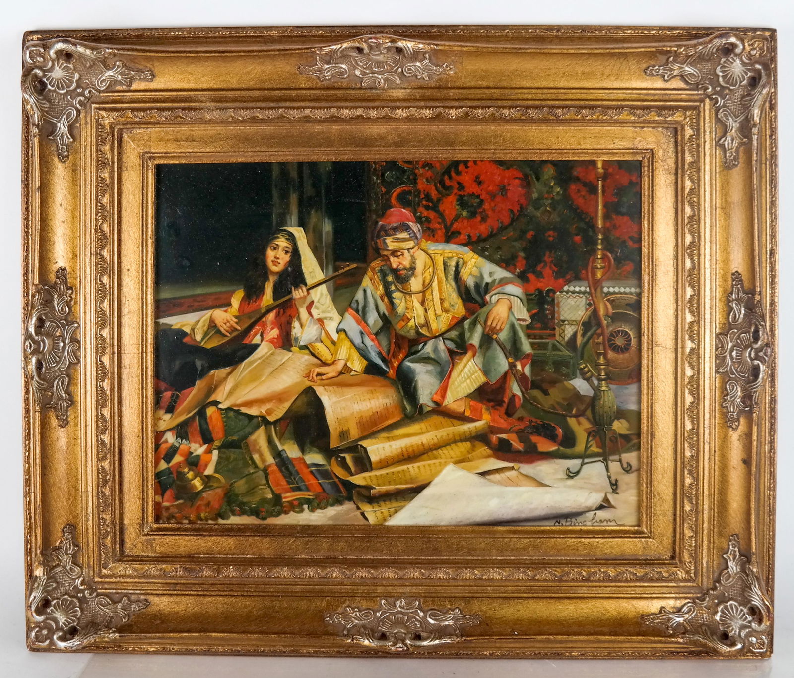 Painted Orientalist-Style Framed Plaque (1 of 5)