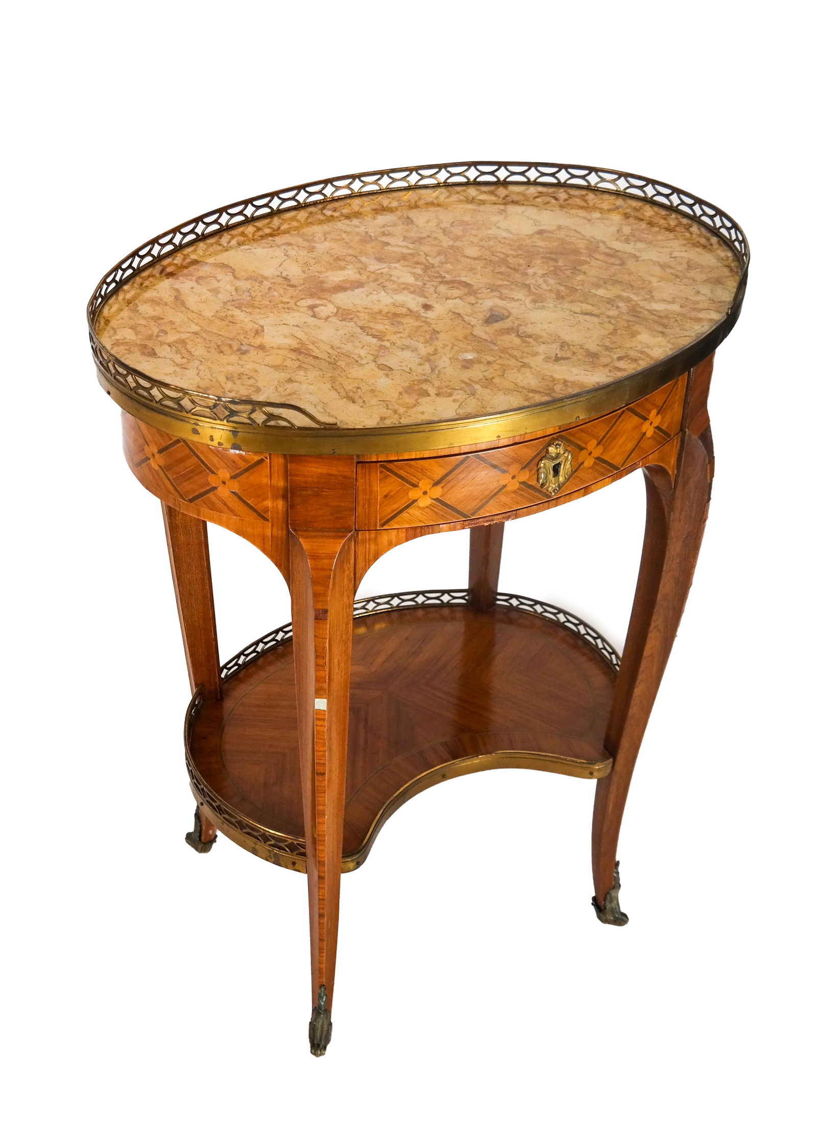 Louis XV-Style Marble Top Marquetry Inlaid Table (1 of 8)