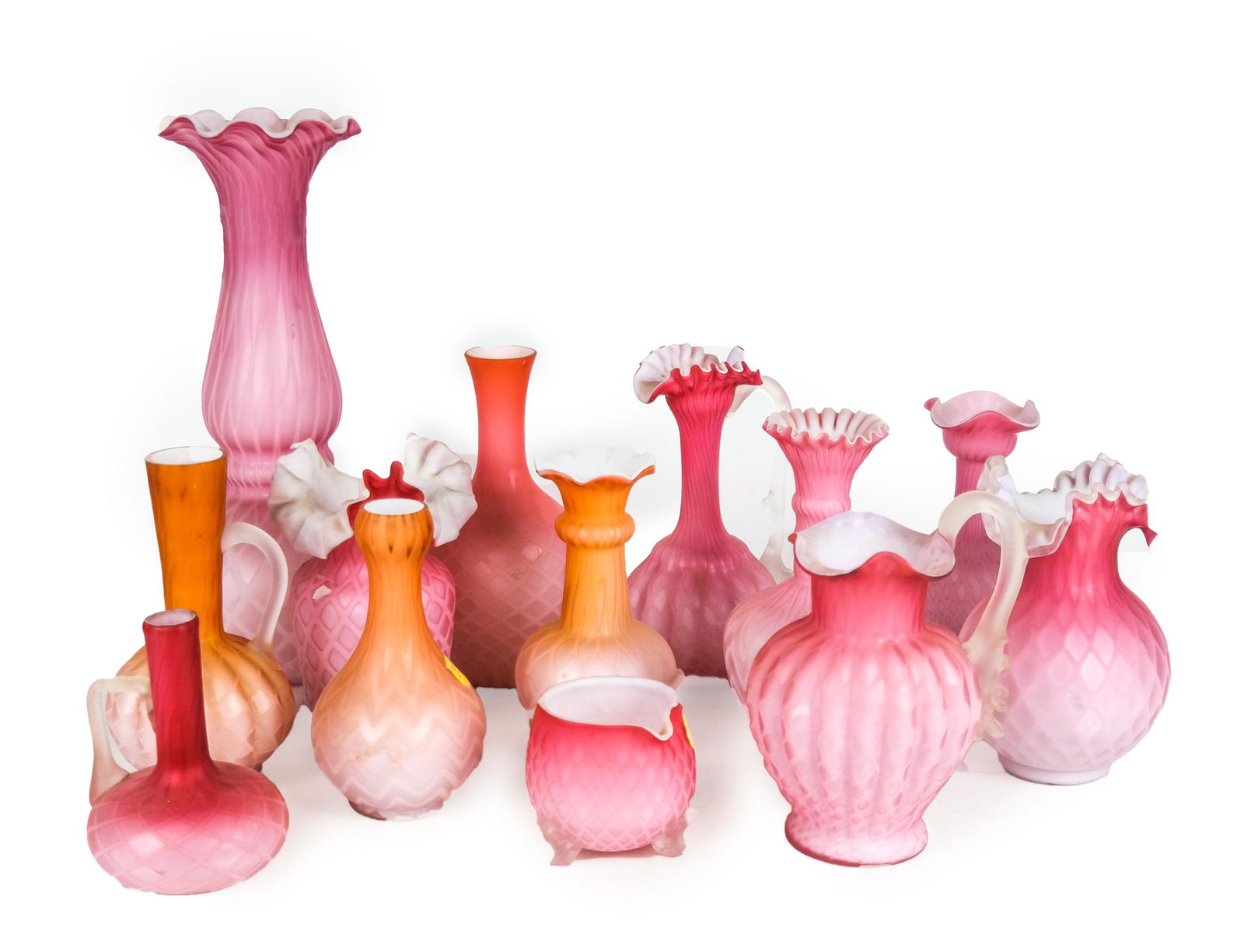 12 Pcs. Pink & Peach Satin Glass (1 of 6)