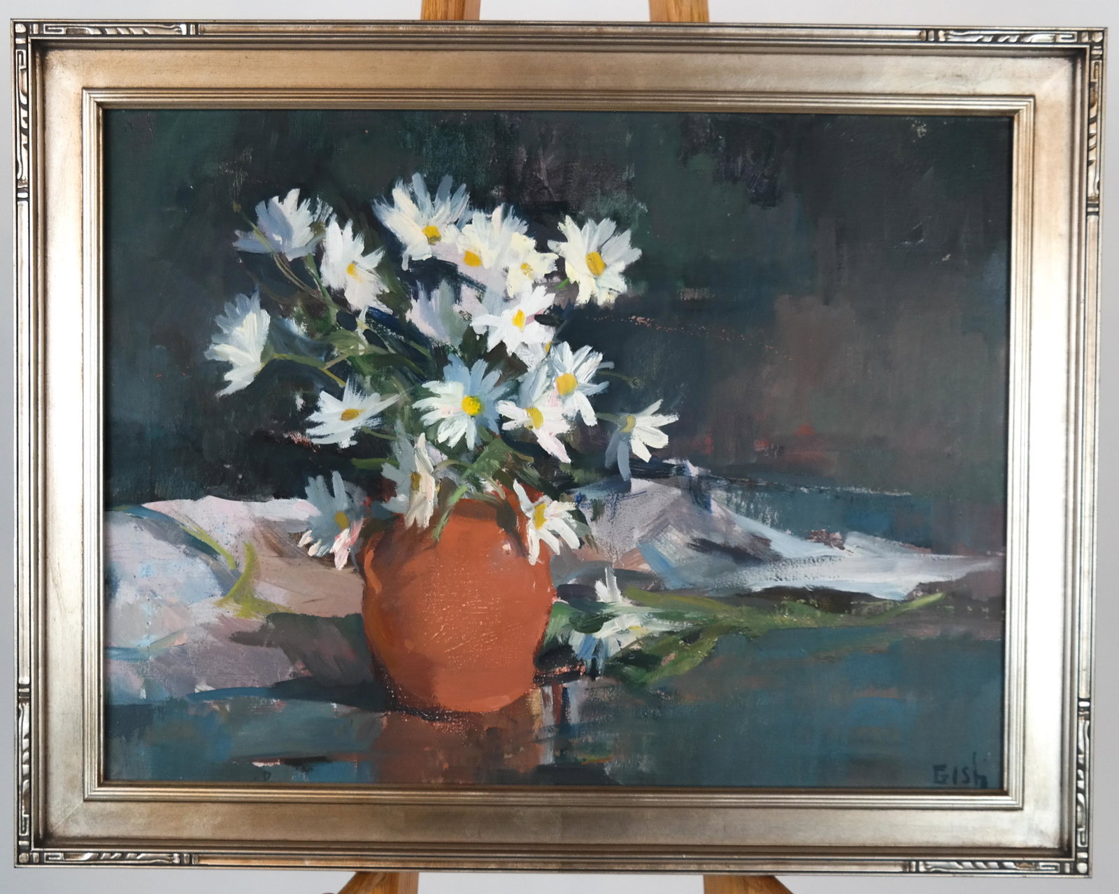 Delbert GISH: Daisies - Oil on Canvas: Delbert Gish, oil on canvas of daisies. [Art: 18 x 24 inches; Frame: 22 x 28 inches].