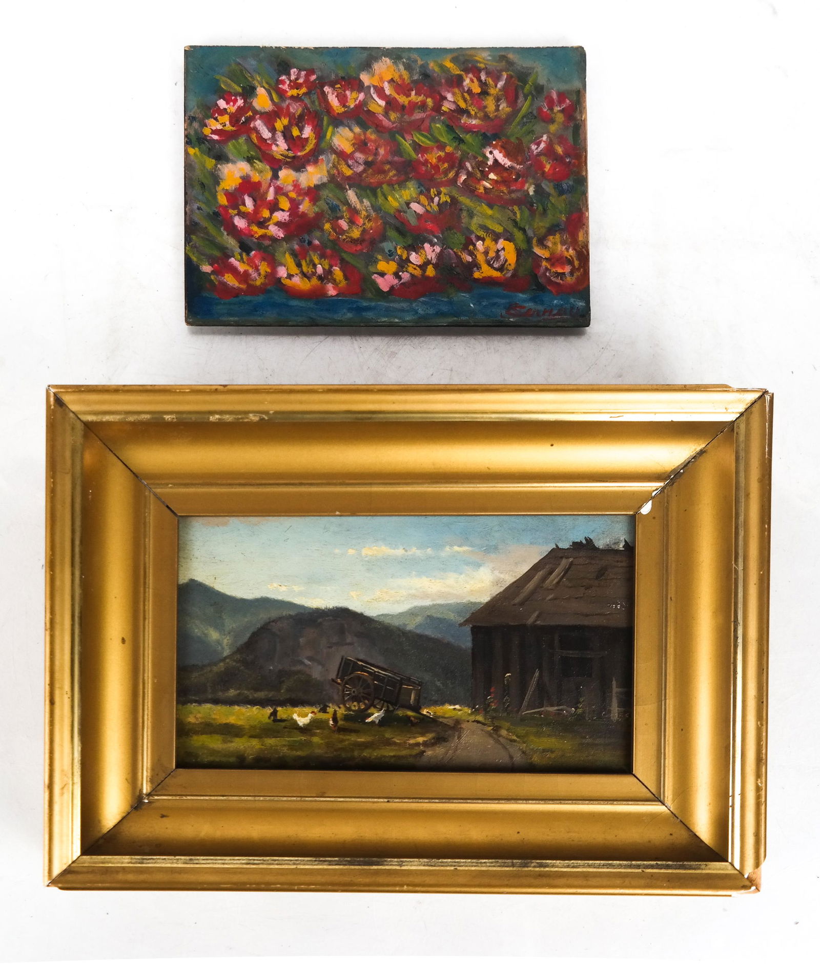 19th-20th C. Art Works: Farmhouse & Flowers (1 of 6)