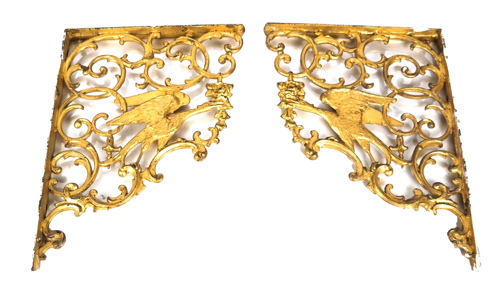 Pair of Ornate Bird Bracket Supports: Pair of ornate bird-form bracket supports. [16 1/2 x 12 inches].