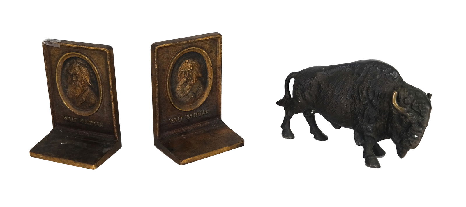 Bronze Lot: Walt Whitman Bookends; Buffalo (1 of 9)