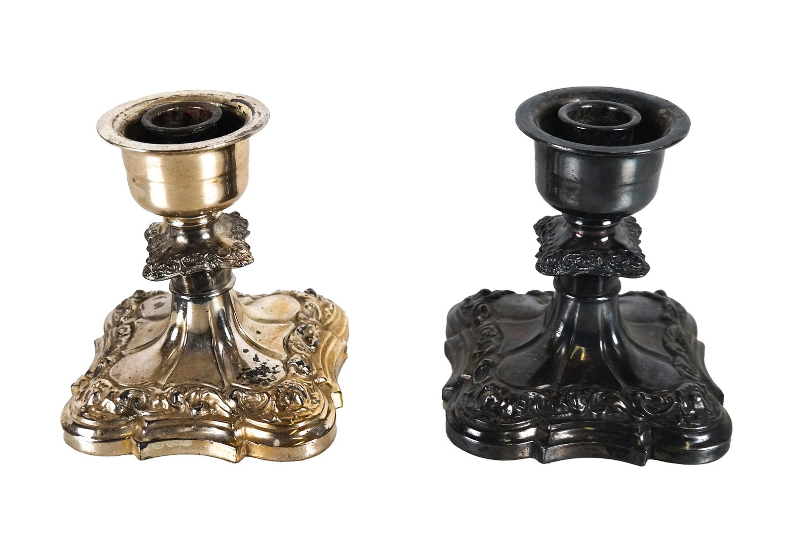 Two Silver Plate Rococo-Style Candleholders (1 of 4)