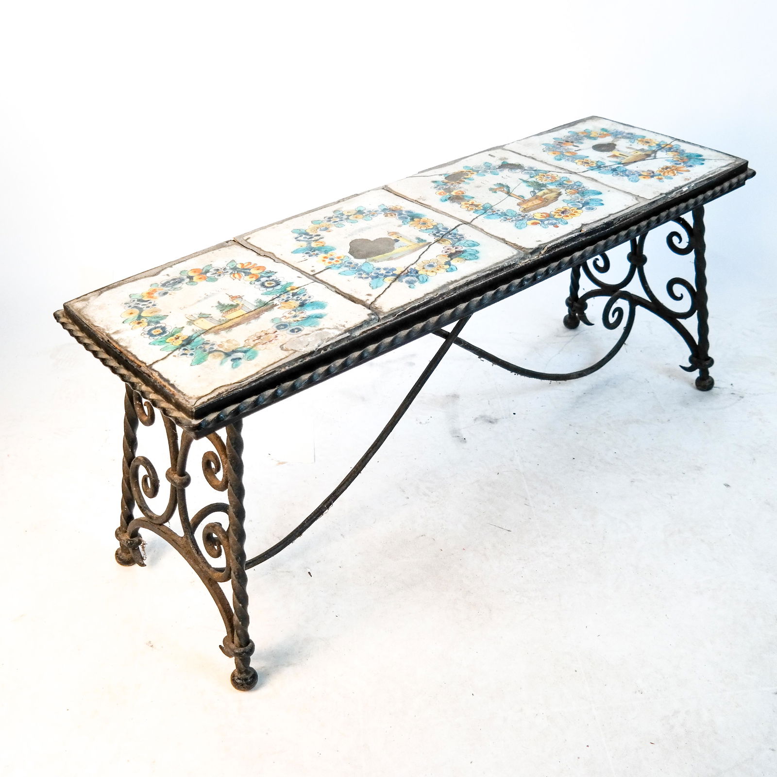 Iron & Tiled Garden Coffee Table / Bench (1 of 7)