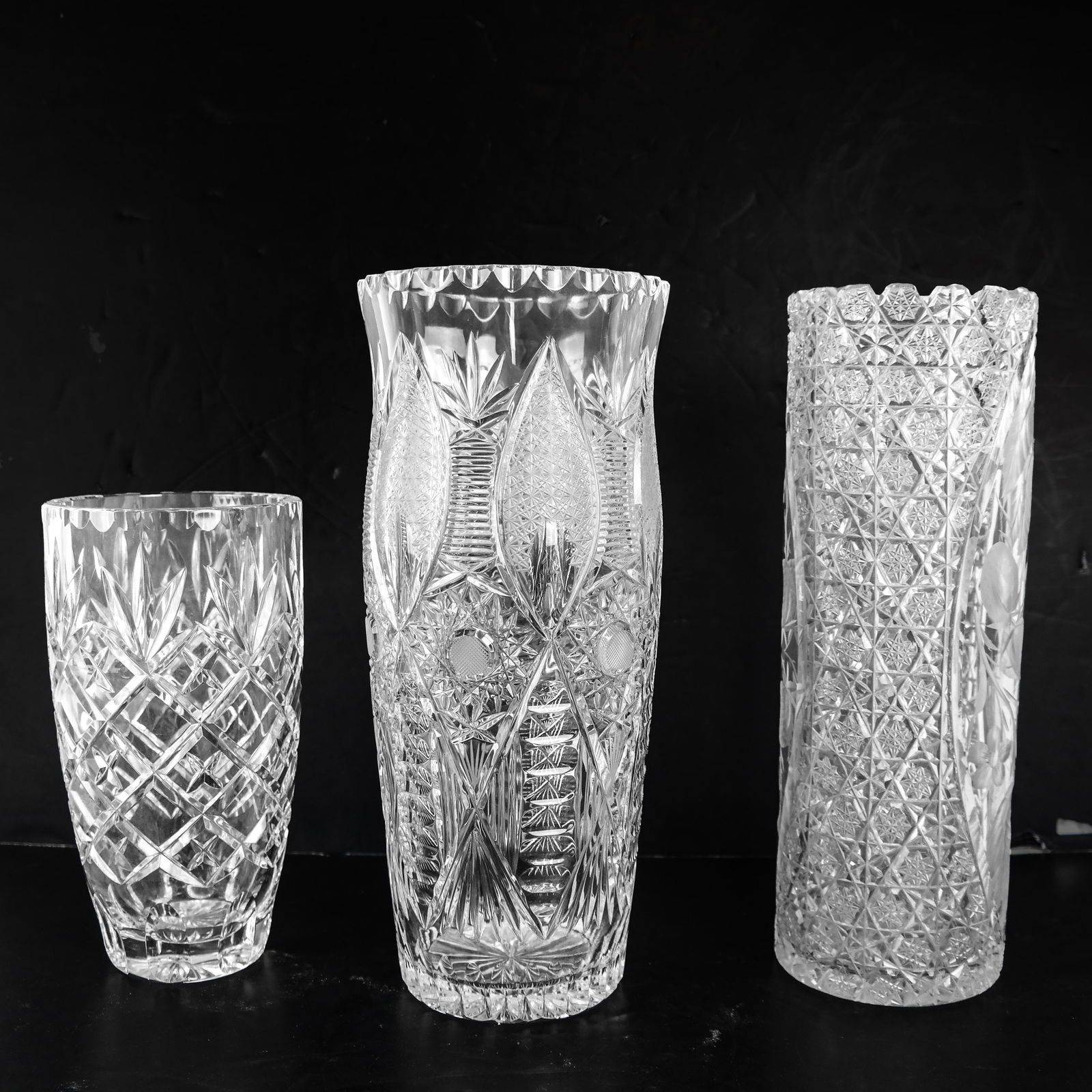 Lot of 3 Cut Glass Vases (1 of 9)