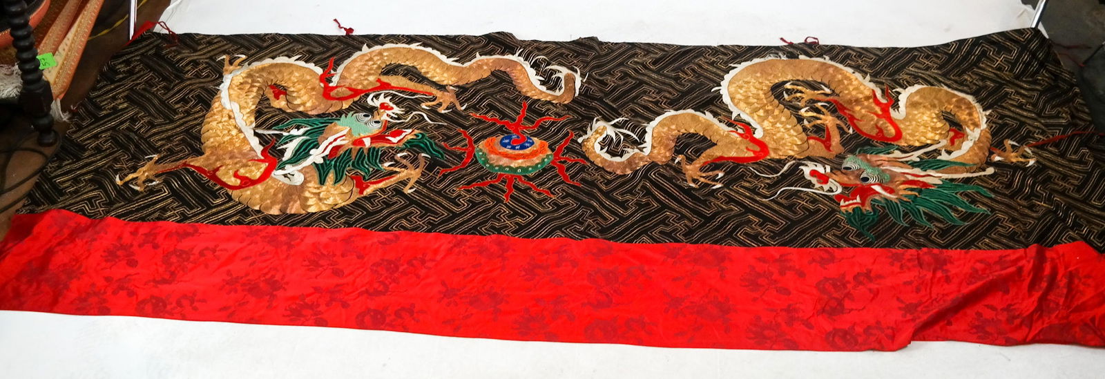 Chinese Dragon Embroidered Silk-On-Silk Panel (1 of 5)