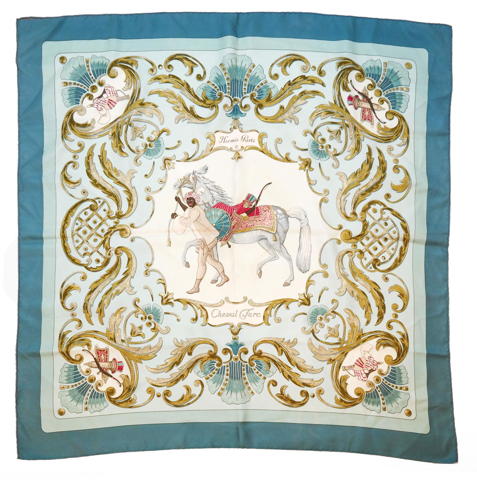HERMES 100% Silk Scarf "Cheval Turc" (1 of 5)
