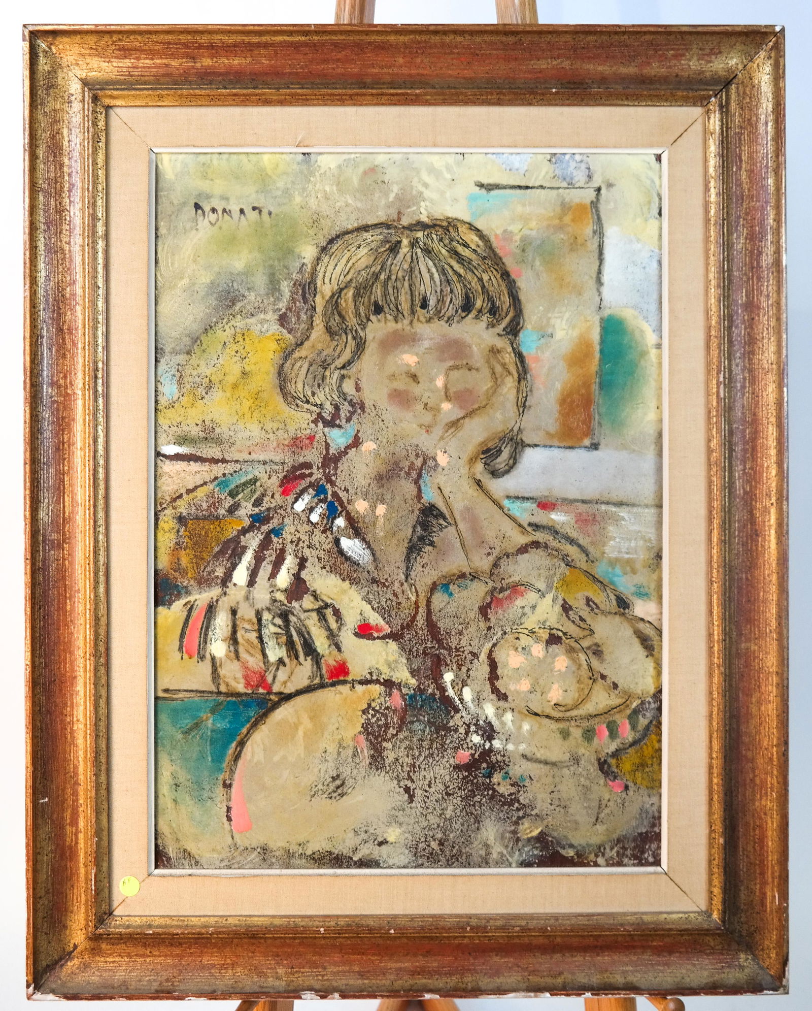 Lazzaro DONATI: Portrait: Lazzaro Donati (Florence, Italy 1926-1977), "La Regazza." [Art: 27 1/2 x 19 1/2 inches; Frame: 36 1/2 x 28 1/2 inches]. Art in good condition.