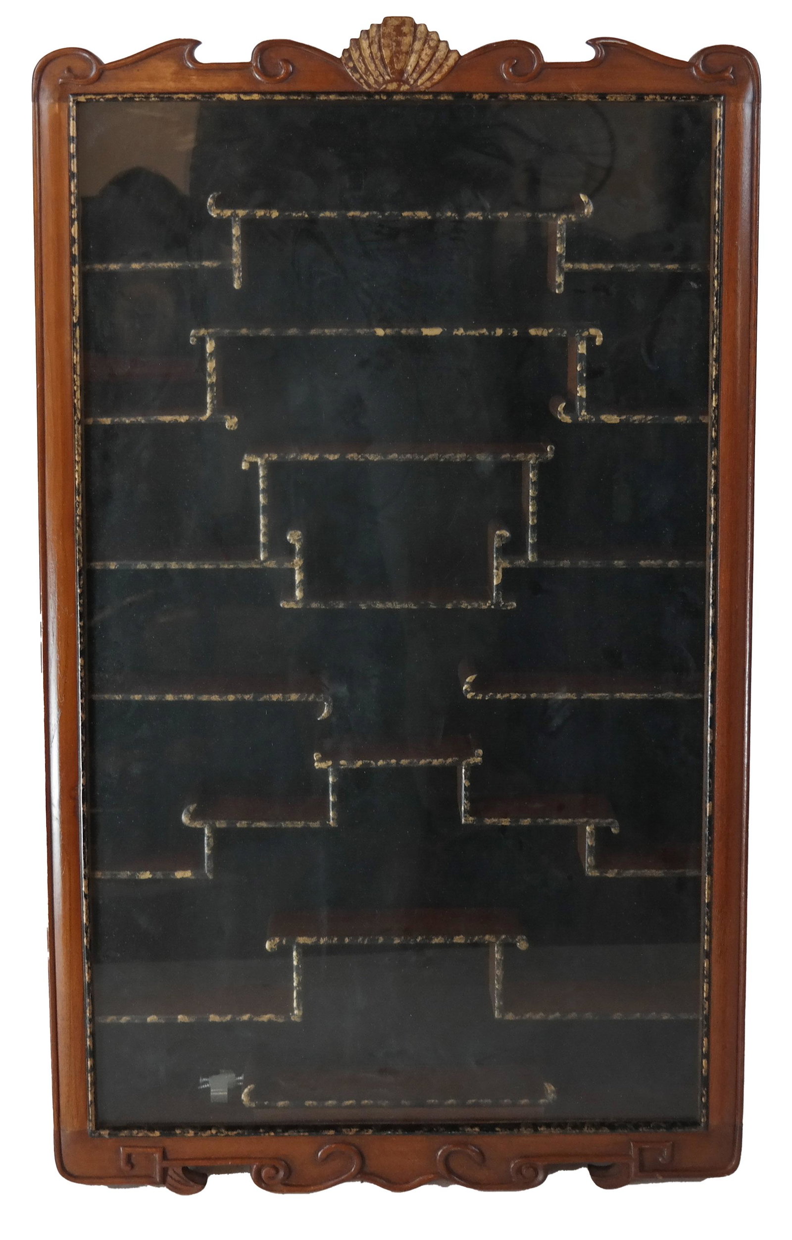 Asian Wall Display Cabinet: Single-door Asian wall hanging display cabinet. [33 1/4 x 20 x 3 inches].