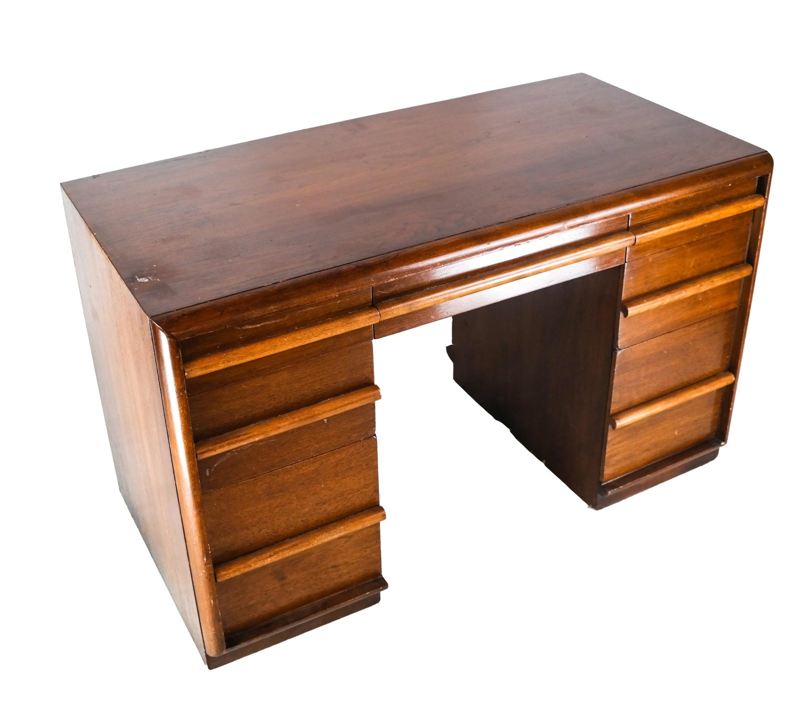 T. H. Robsjohn-Gibbings Desk for Widdicomb: T. H. Robsjohn-Gibbings (British, 1905-1976)for Widdicomb, USA bleached walnut desk. [30 x 47 1/2 x 25 1/2 inches]. Wear and dings as with age.