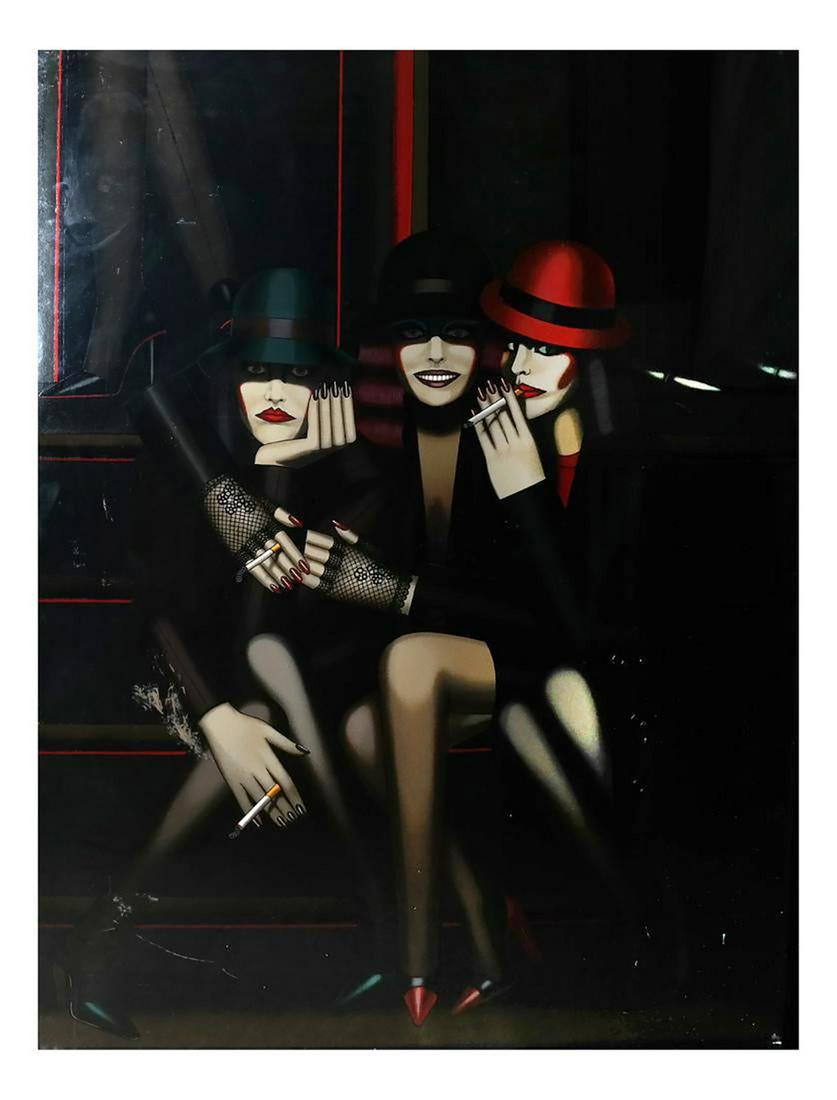 Shimon OKSHTEYN: "Cover Girls" - Serigraph: Serigraph in colors titled "Cover Girls", 68/300, signed lower right. [Art: 53 x 40 inches; Frame: 58 x 44 inches]. Scratches to plexiglass.