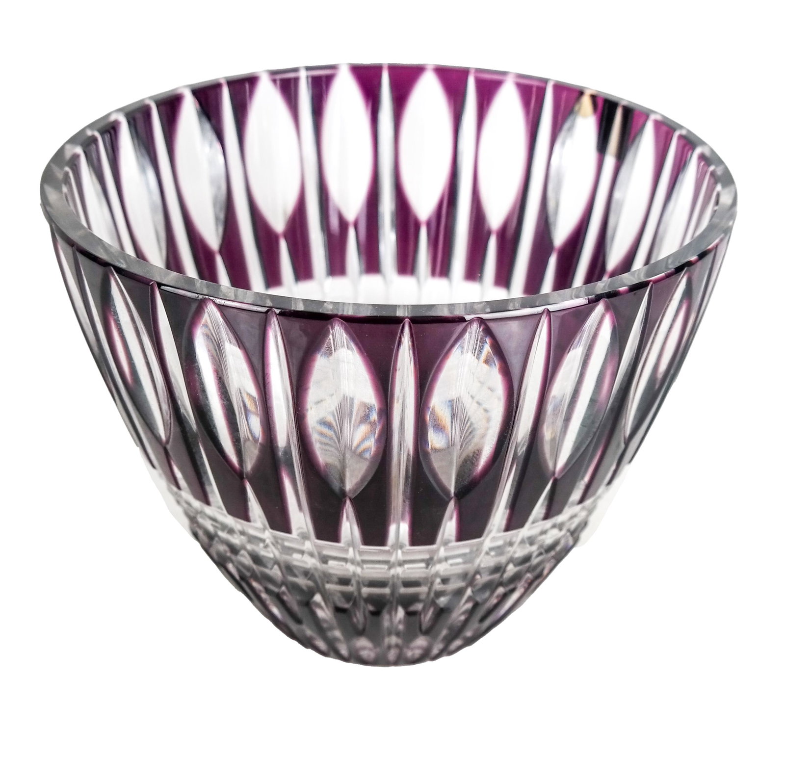 Caesar Crystal Bowl: Czech hand-cut lead crystal amethyst and clear bowl, 20th century. [7 1/2 x 9 1/2 (dia) inches].