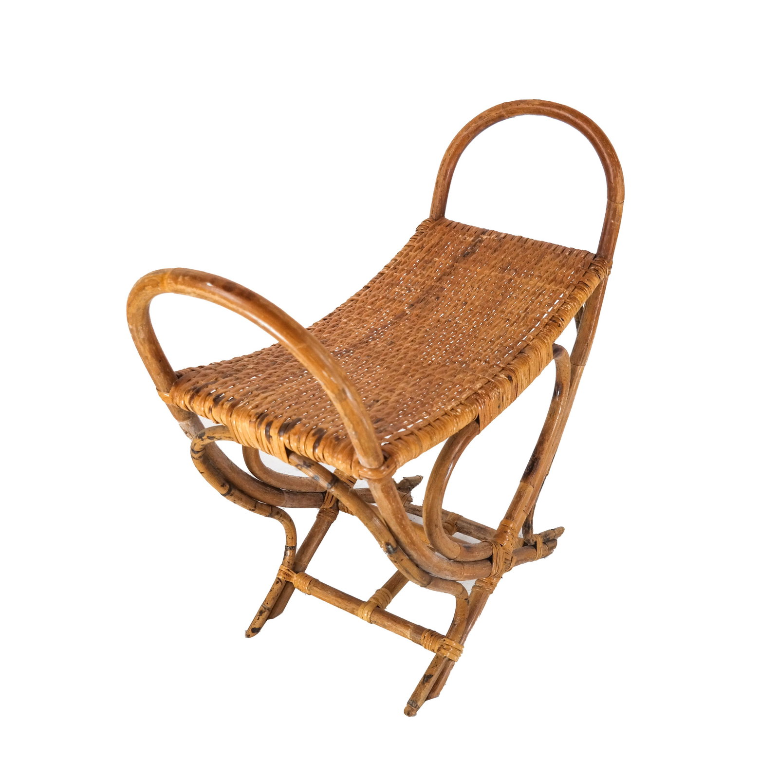 Wicker/Rattan Window Seat: Wicker/rattan window seat. [28 x 28 1/2 x 12 1/2 inches; 18 inches to seat].