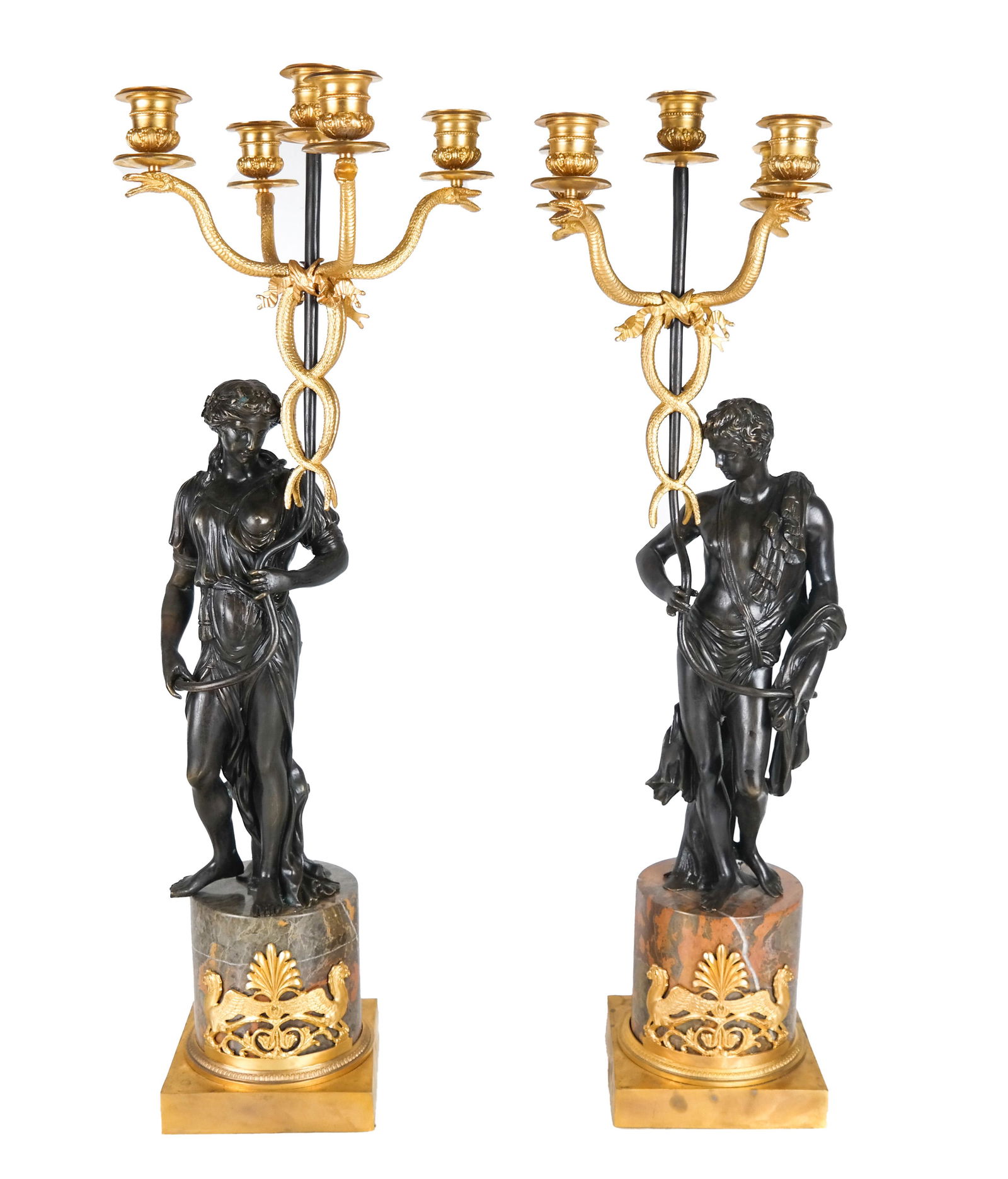 Pair Candelabra, Bronze, Marble (1 of 7)