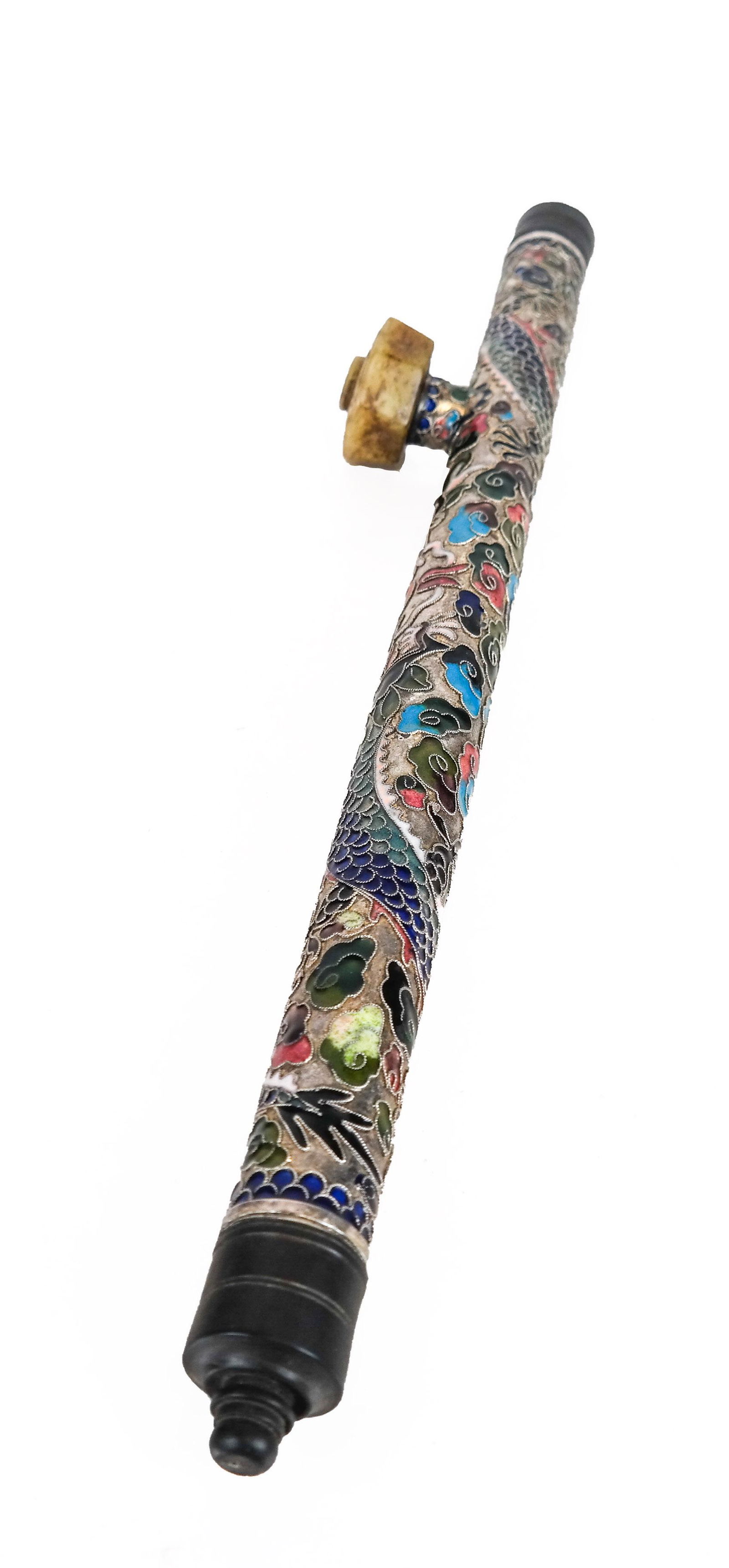 Cloisonne Enamel and Silver Opium Pipe (1 of 9)