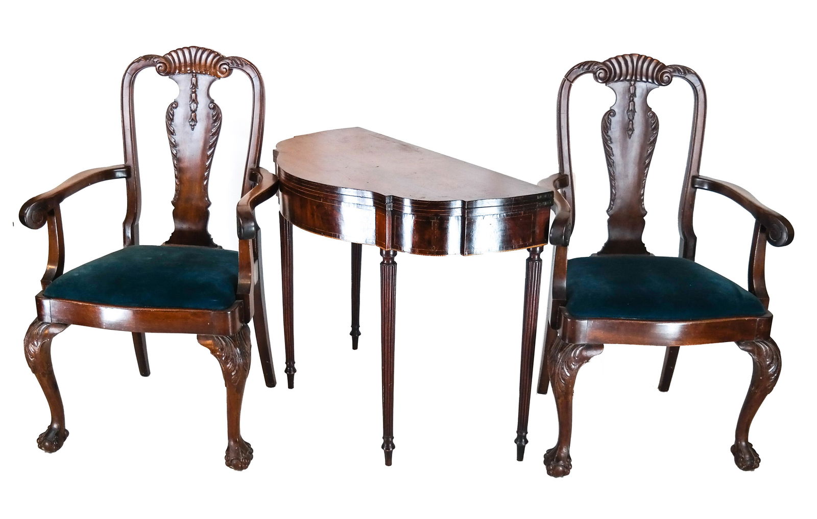 Mahogany Games Table & Two Arm Chairs (1 of 8)