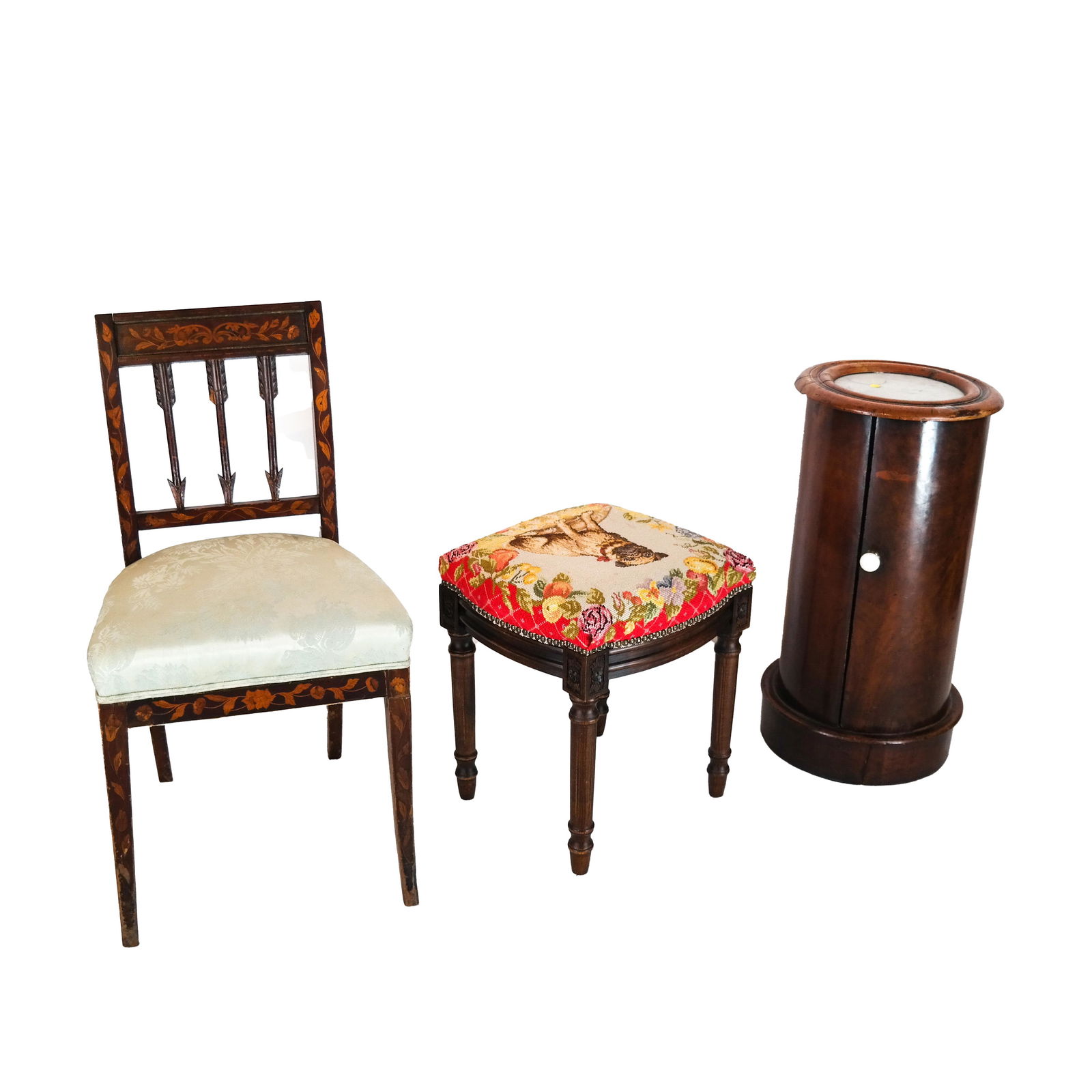 Chair, Needlepoint Stool & Round Pot Cabinet (1 of 6)