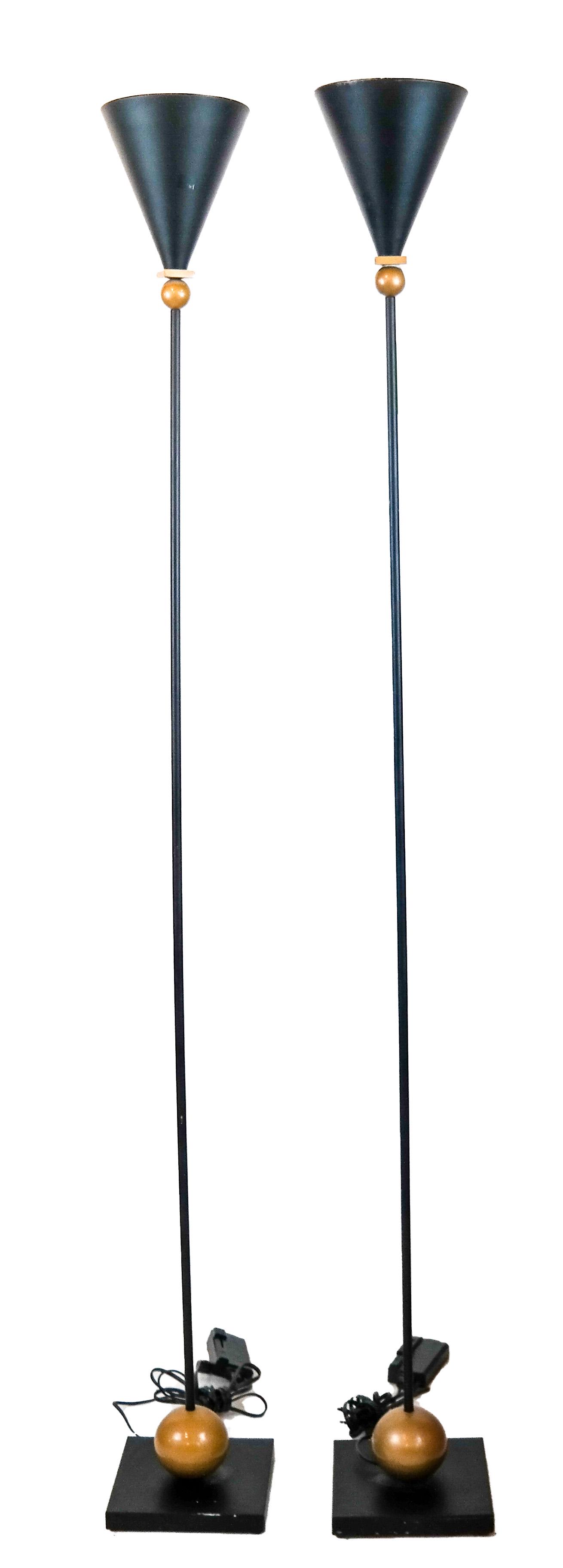 Sonneman for Kovaks Torchieres: Robert Sonneman for Kovaks post-modern torchieres. [69 1/2 x 7 (dia) inches (tops)].