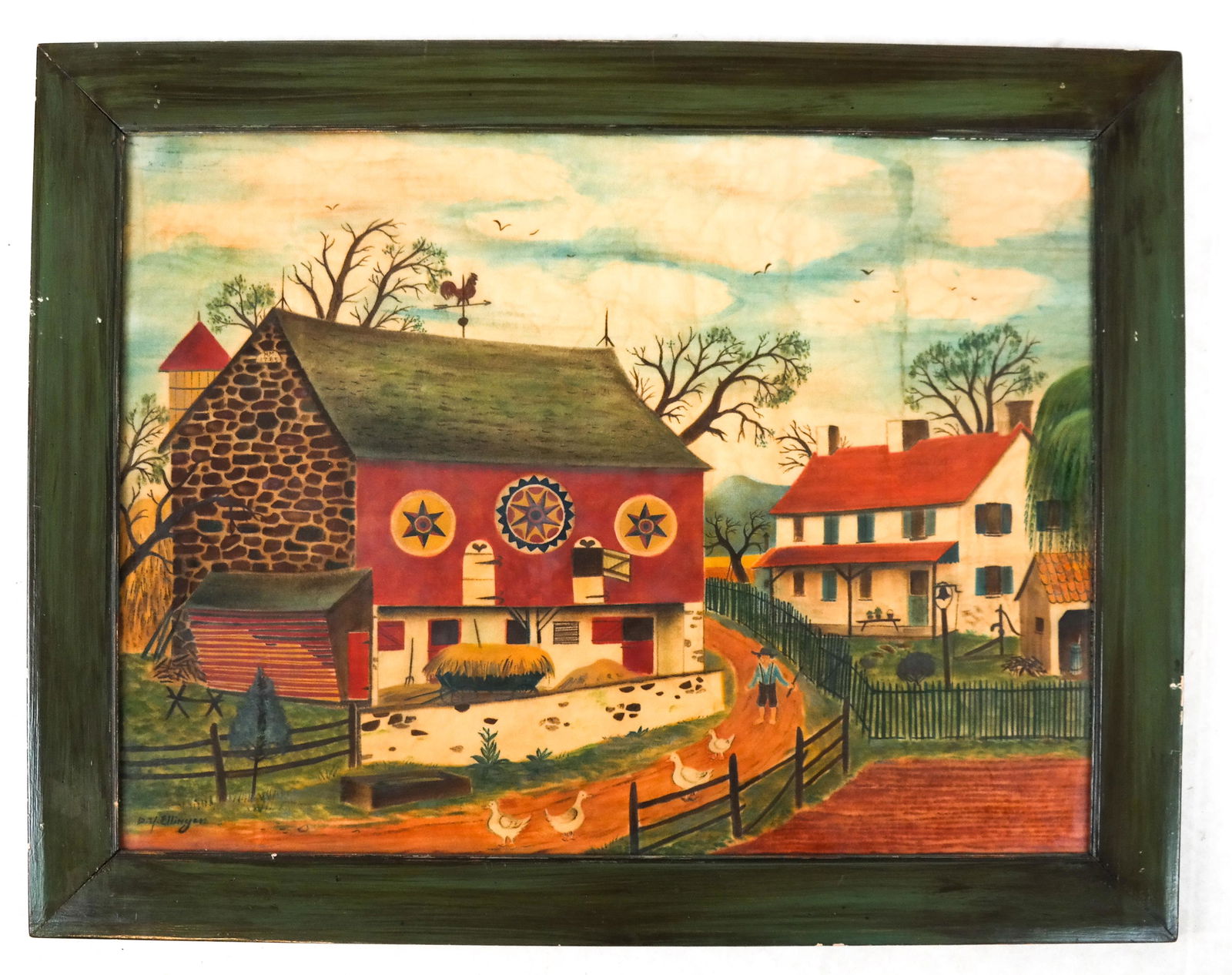 David Y. ELLINGER: American Farm Scene - Oil on Velvet (1 of 5)