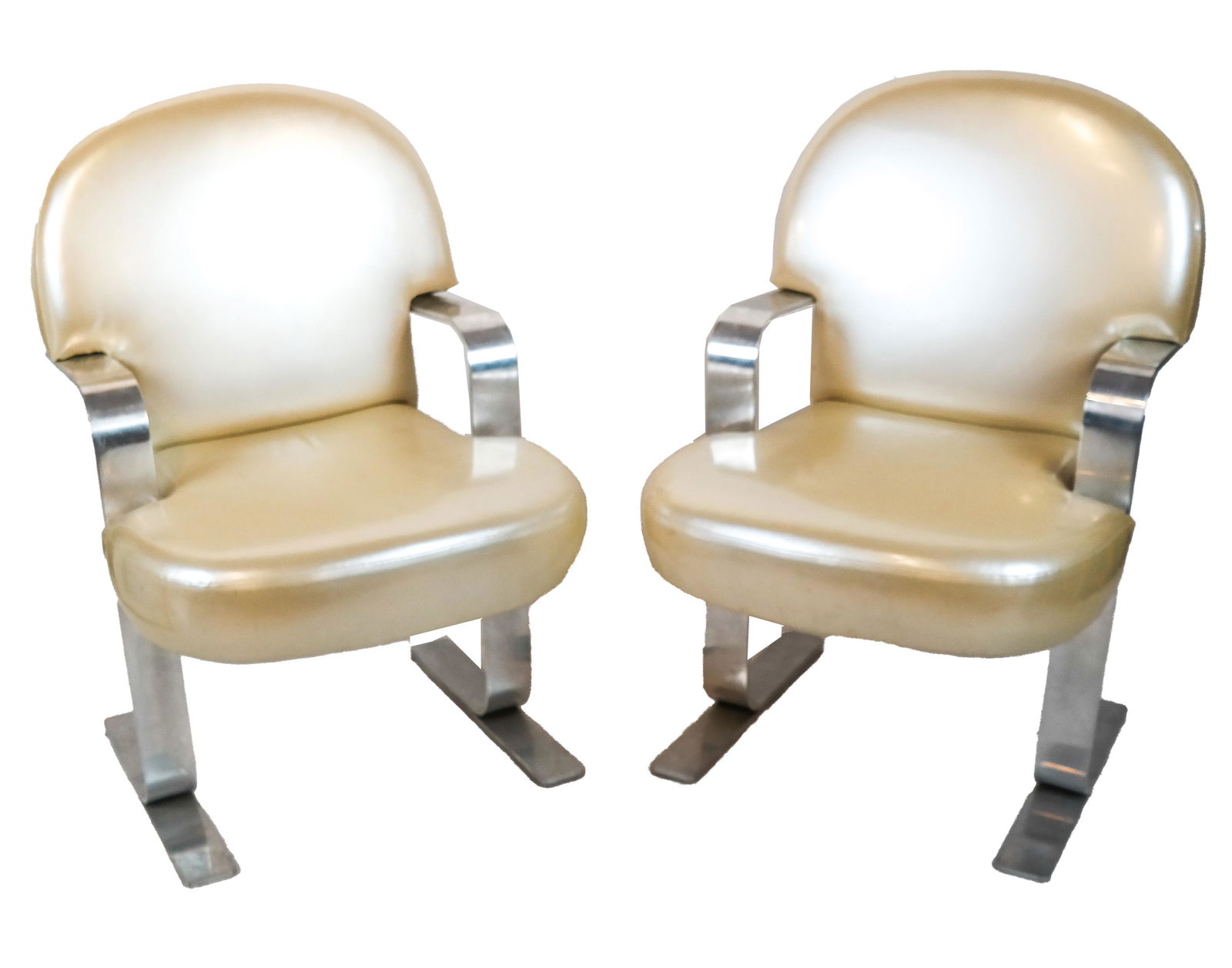 Pair Art Deco-Style Chrome and Vinyl Chairs (1 of 9)