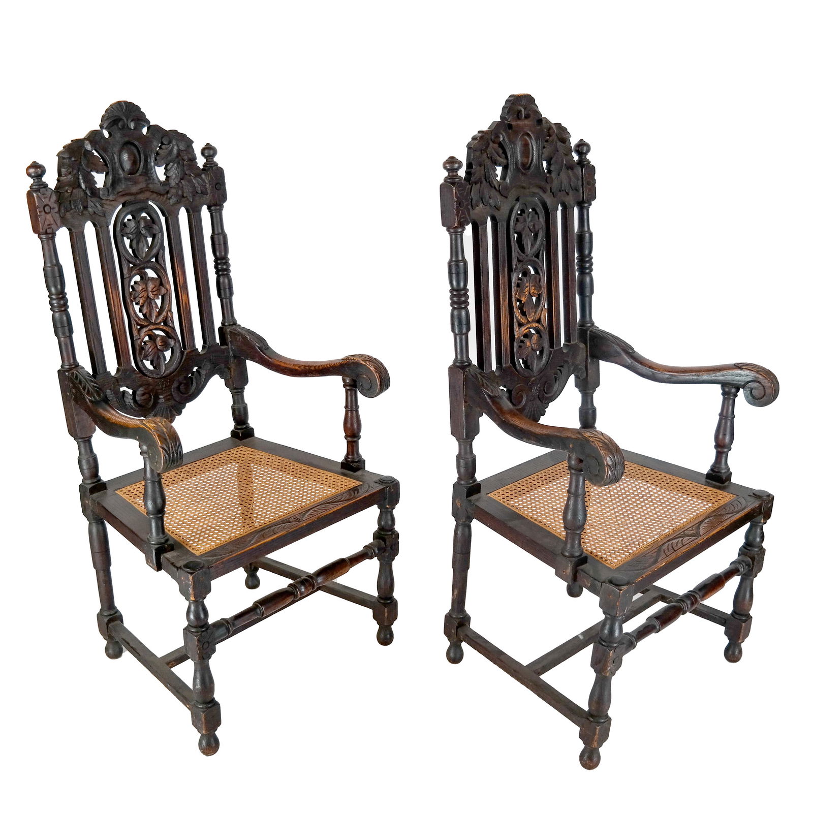 Pair Jacobean Carved Arm Chairs (1 of 4)