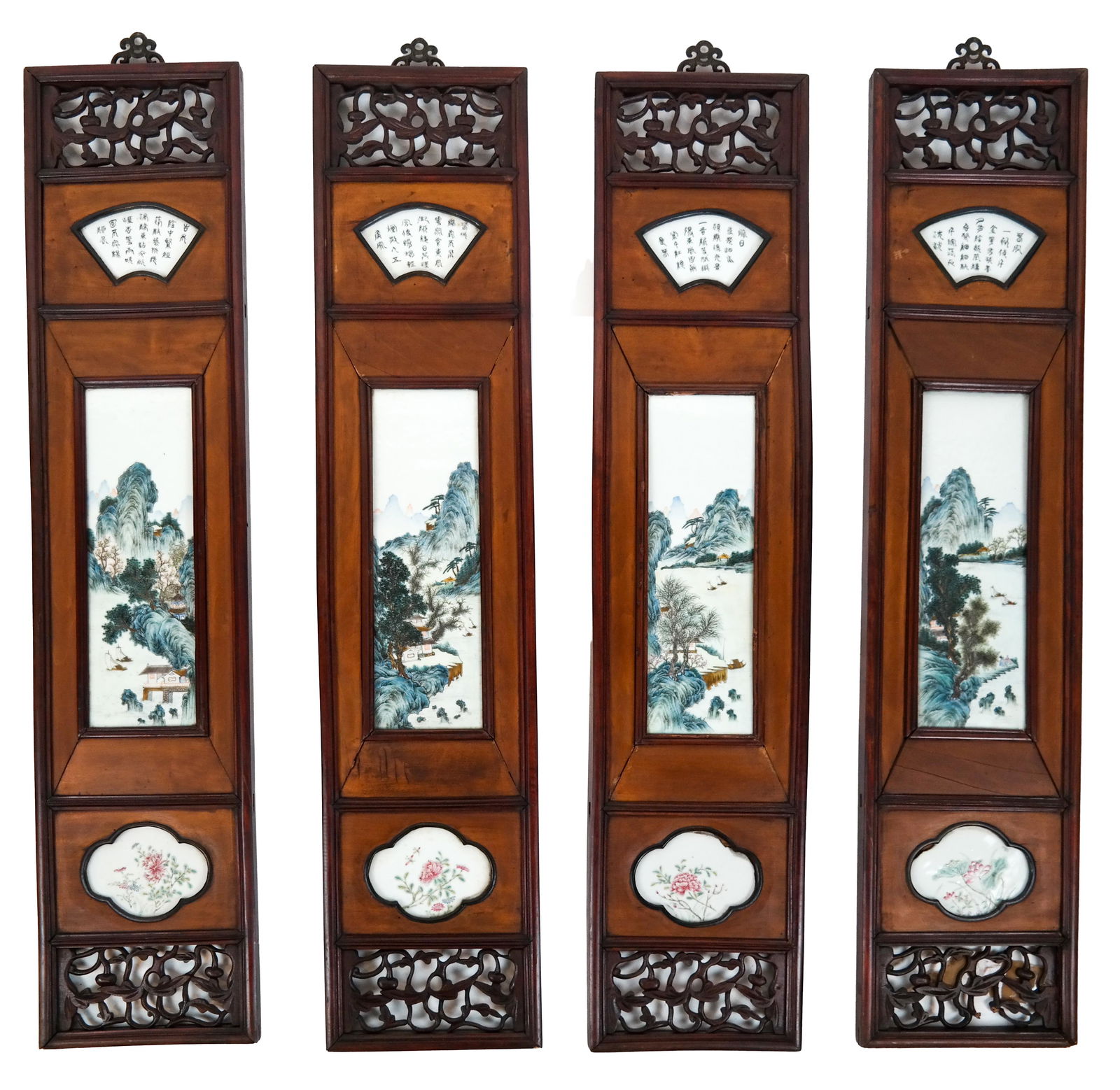 4 Chinese Hardwood Panels w/ Plaques (1 of 18)