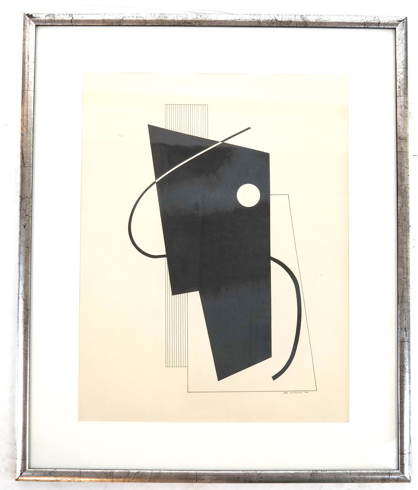 John SENNHAUSER: Abstract - Ink on Paper: Abstraction in black ink on paper, signed lower right "John Sennhauser". Provenance: From the Estate of Larry Casper, past president of the Appraisers Association of America. [Art: 20 x 15 inches; Fra