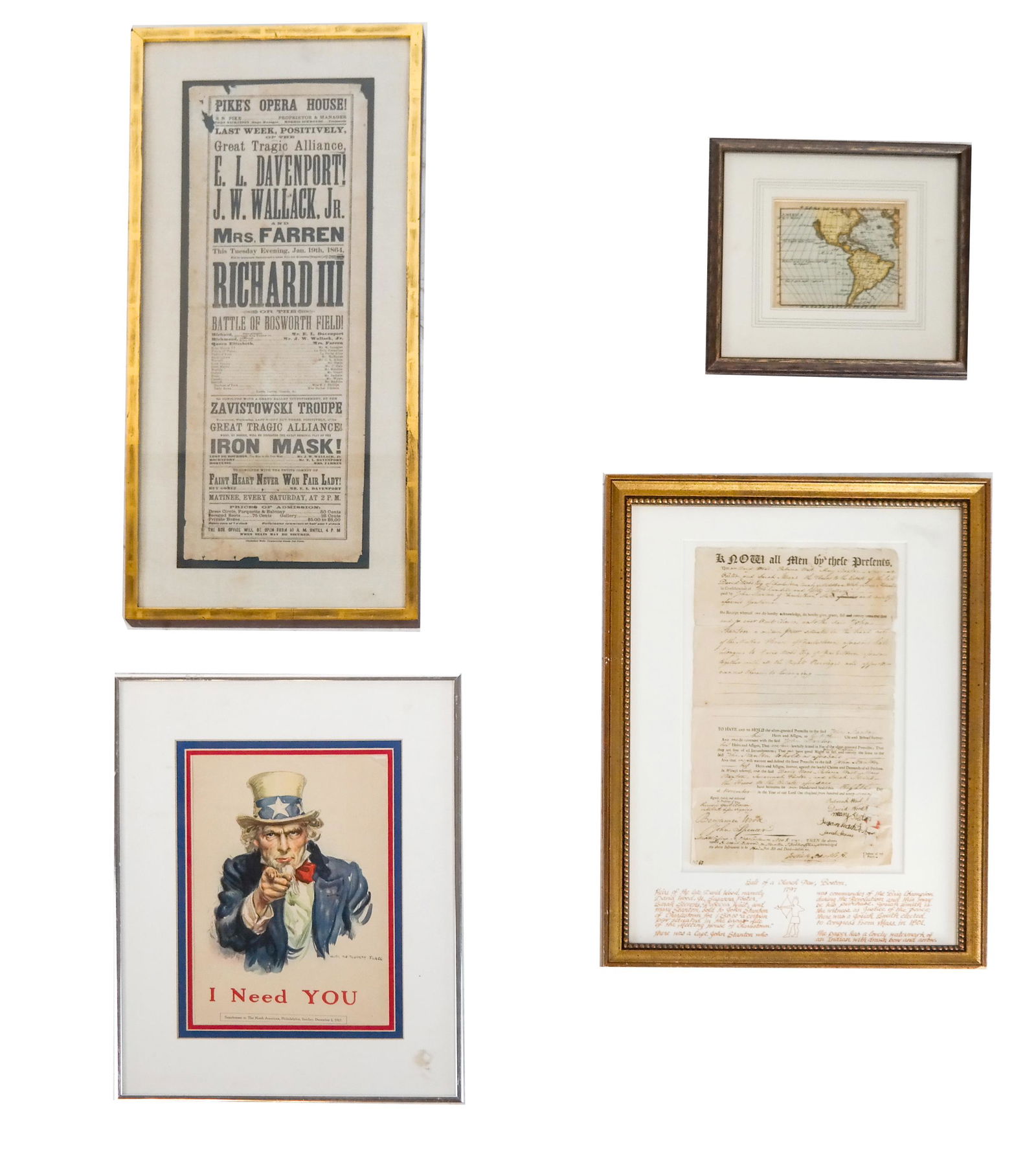 4 Framed Works: Prints, Deed and Map (1 of 9)