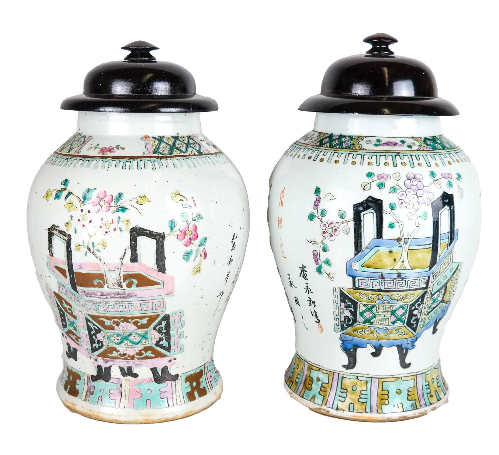 Pair Large Chinese Ginger Jars with Wooden Lids (1 of 10)