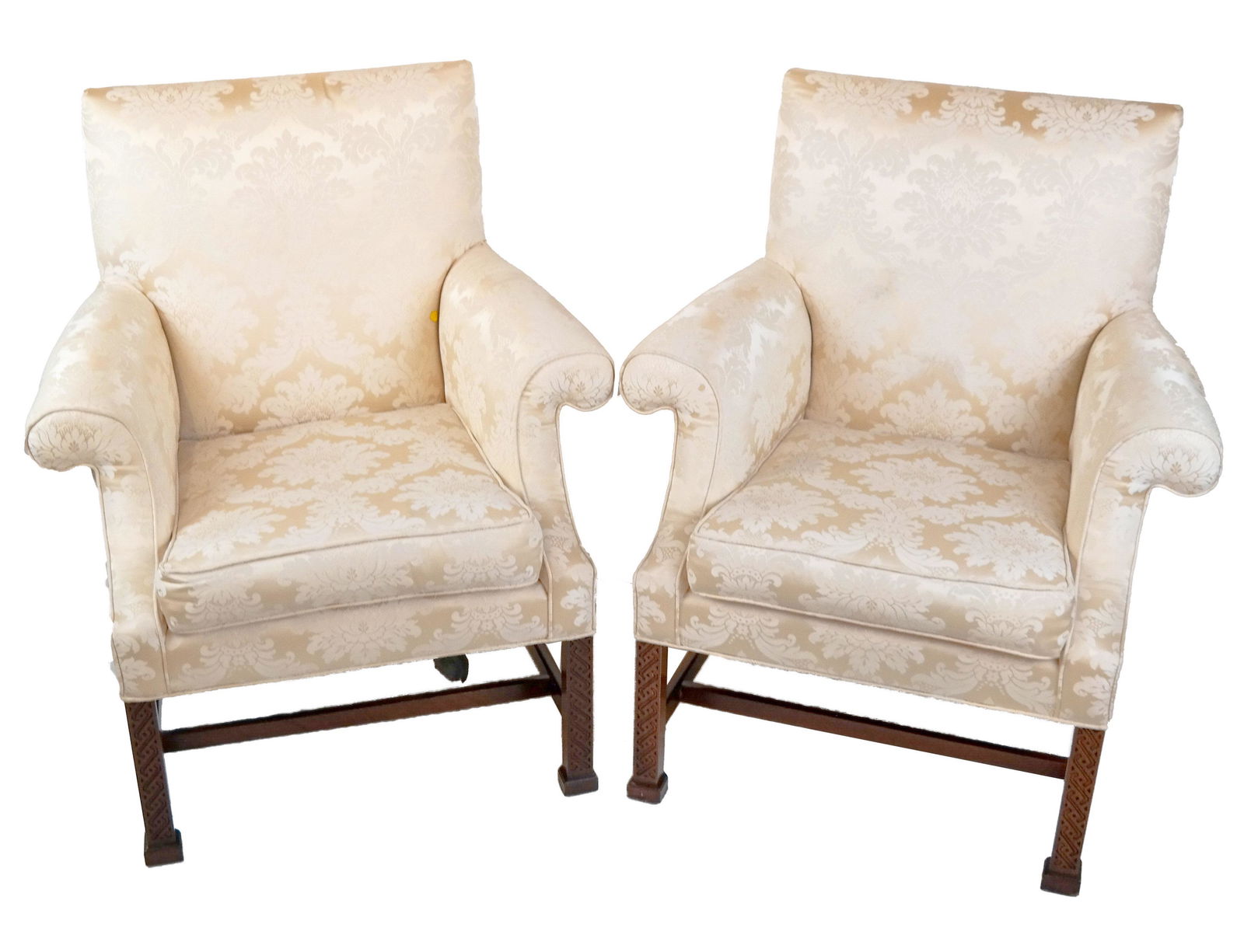 Pair Chippendale Style Upholstered Chairs (1 of 5)
