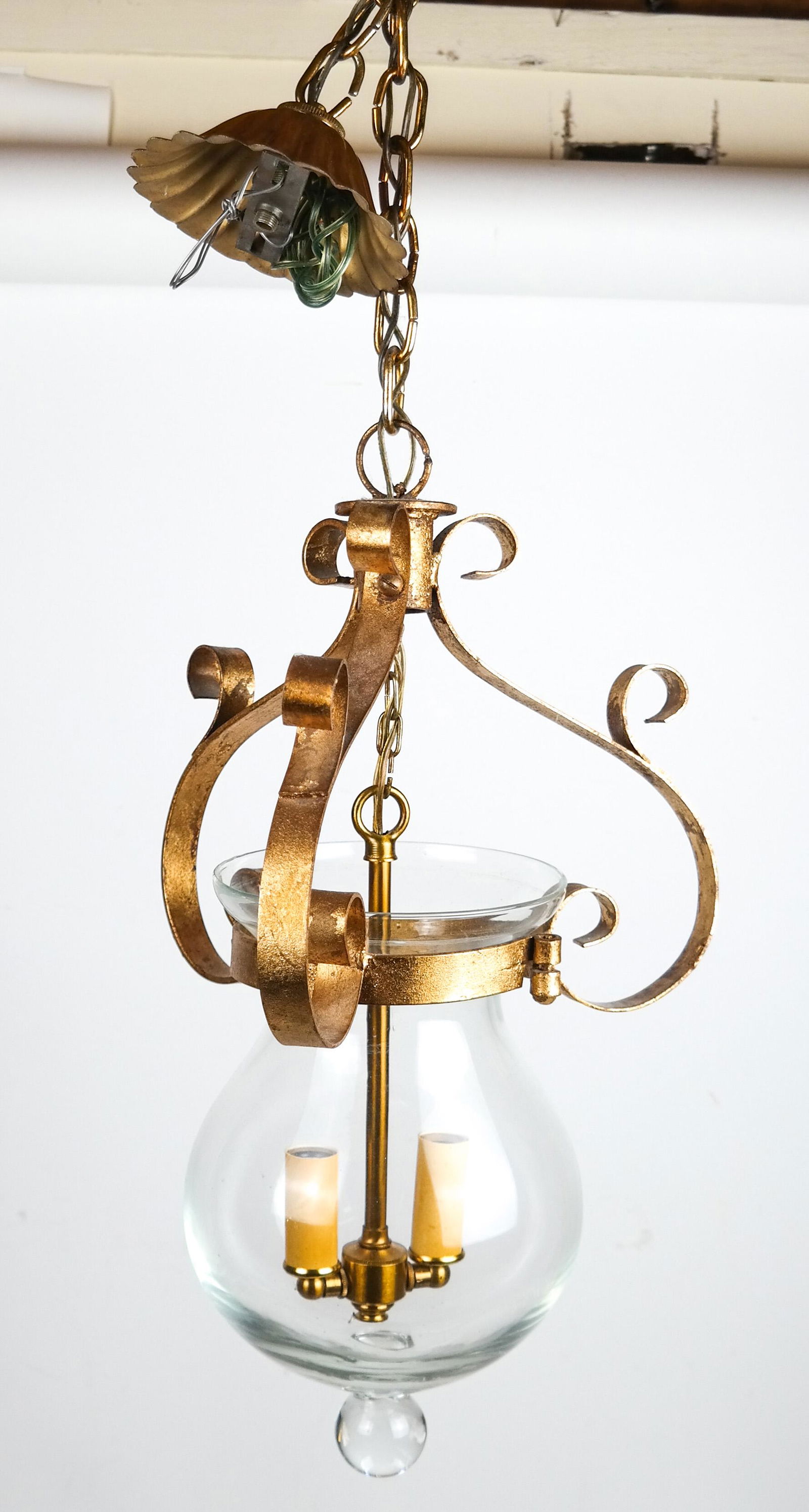 Gilt Metal, Glass Globe Ceiling Fixture (1 of 10)