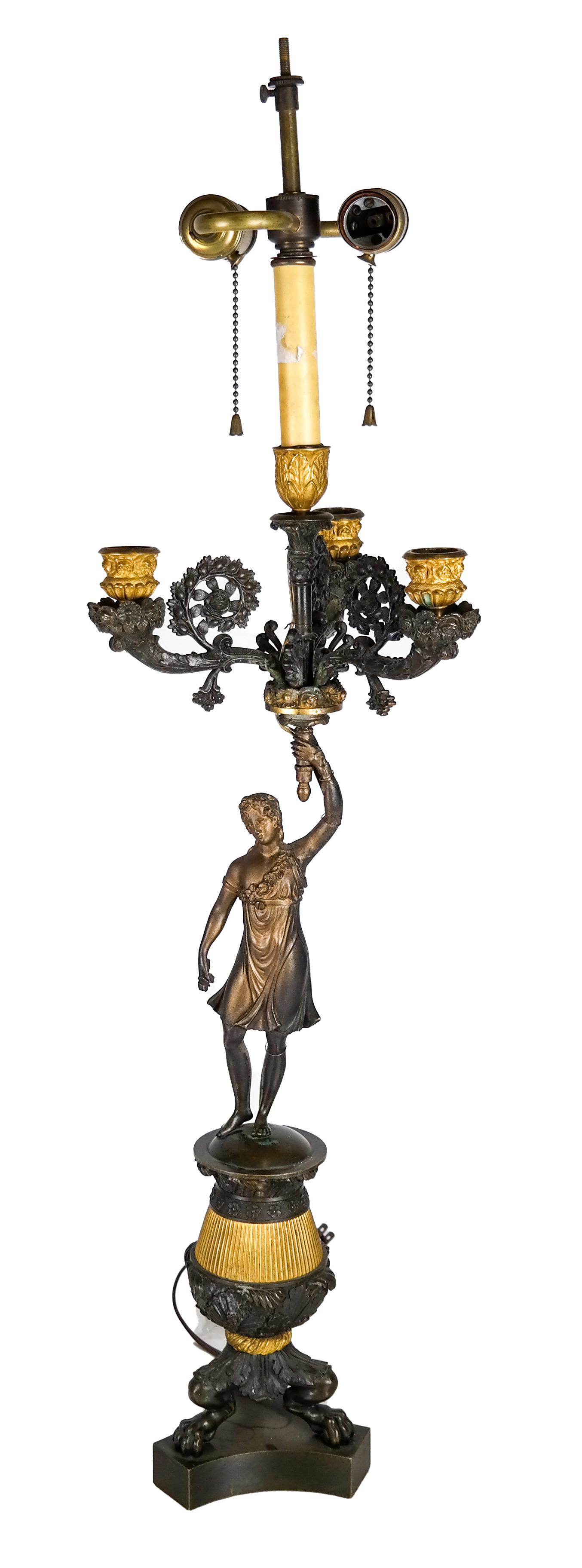 19th C. French Bronze Candelabra Lamp (1 of 6)