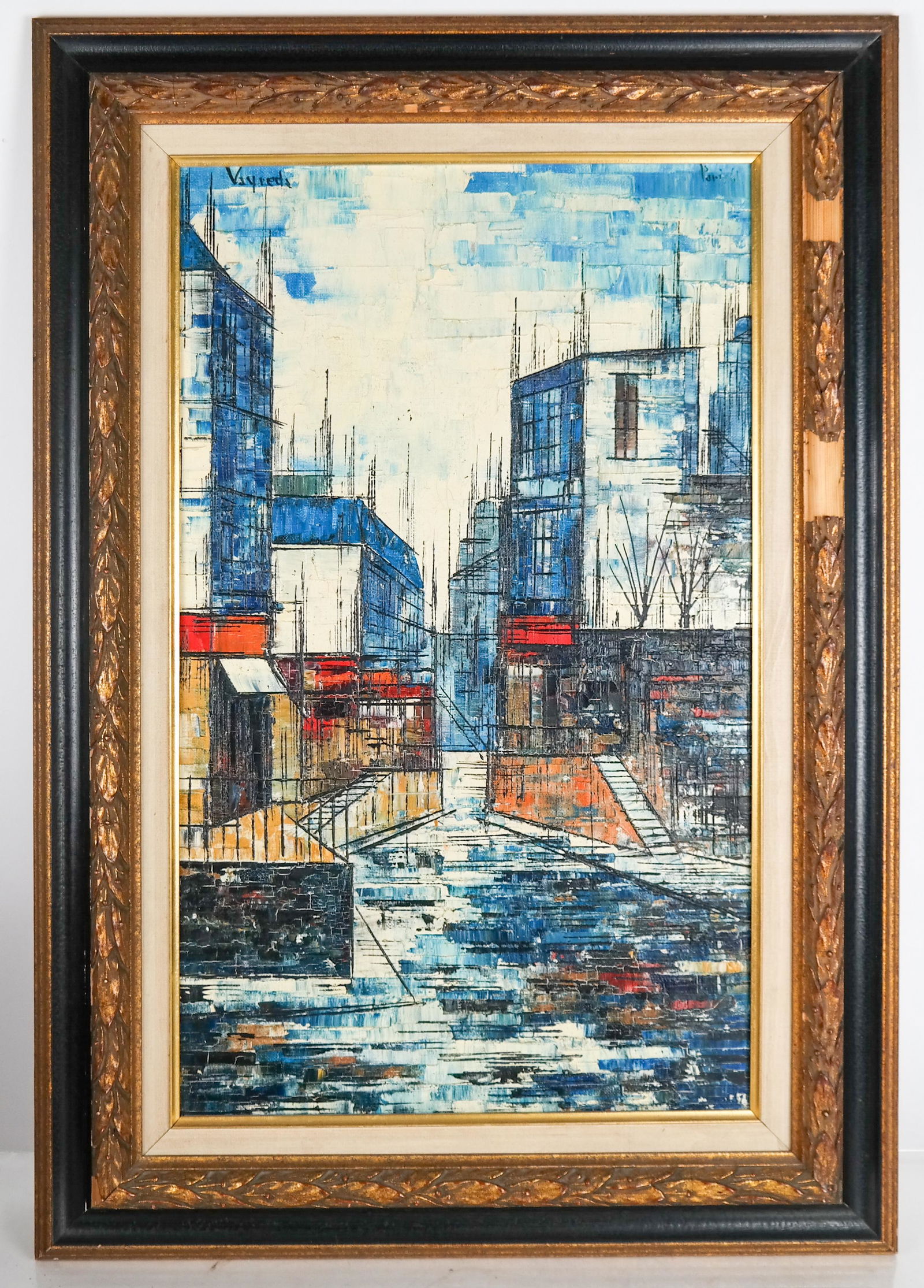 J.M. VAYREDA: Modernist Cityscape- Oil on Canvas (1 of 6)