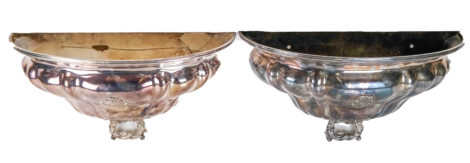 Pair of Silver Plate Entre Dome Sconces / Planters (1 of 9)