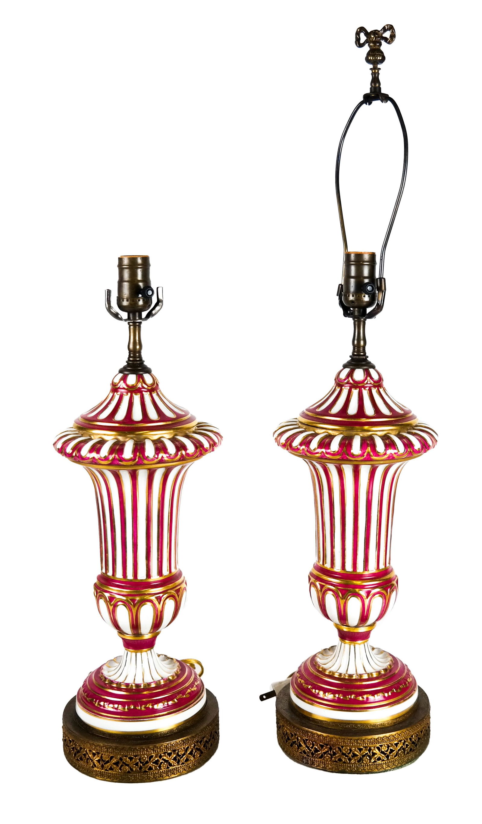 Pair French Brass & Ceramic Lamps (1 of 4)