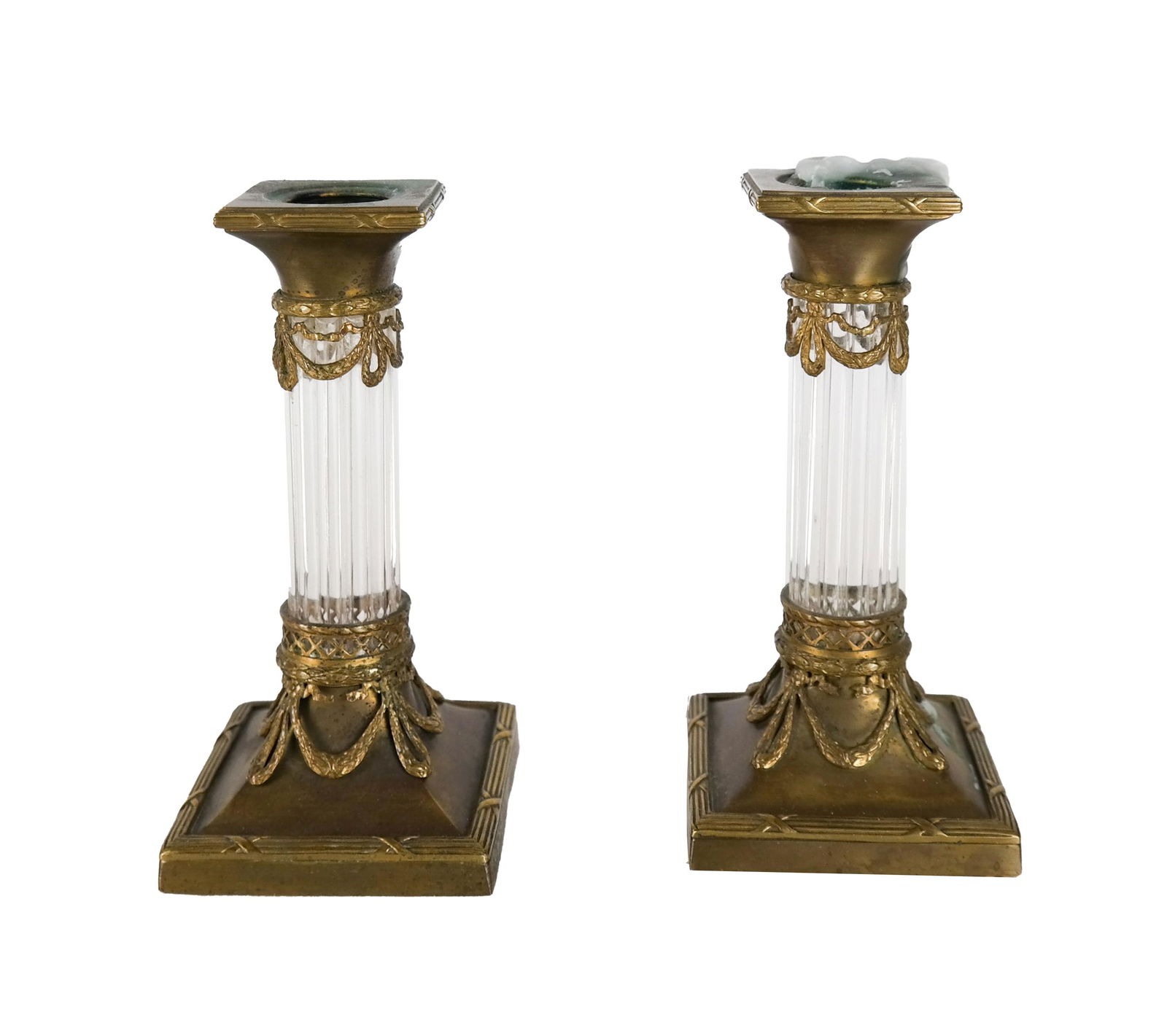 Pair Brass, Glass Candlesticks (1 of 4)