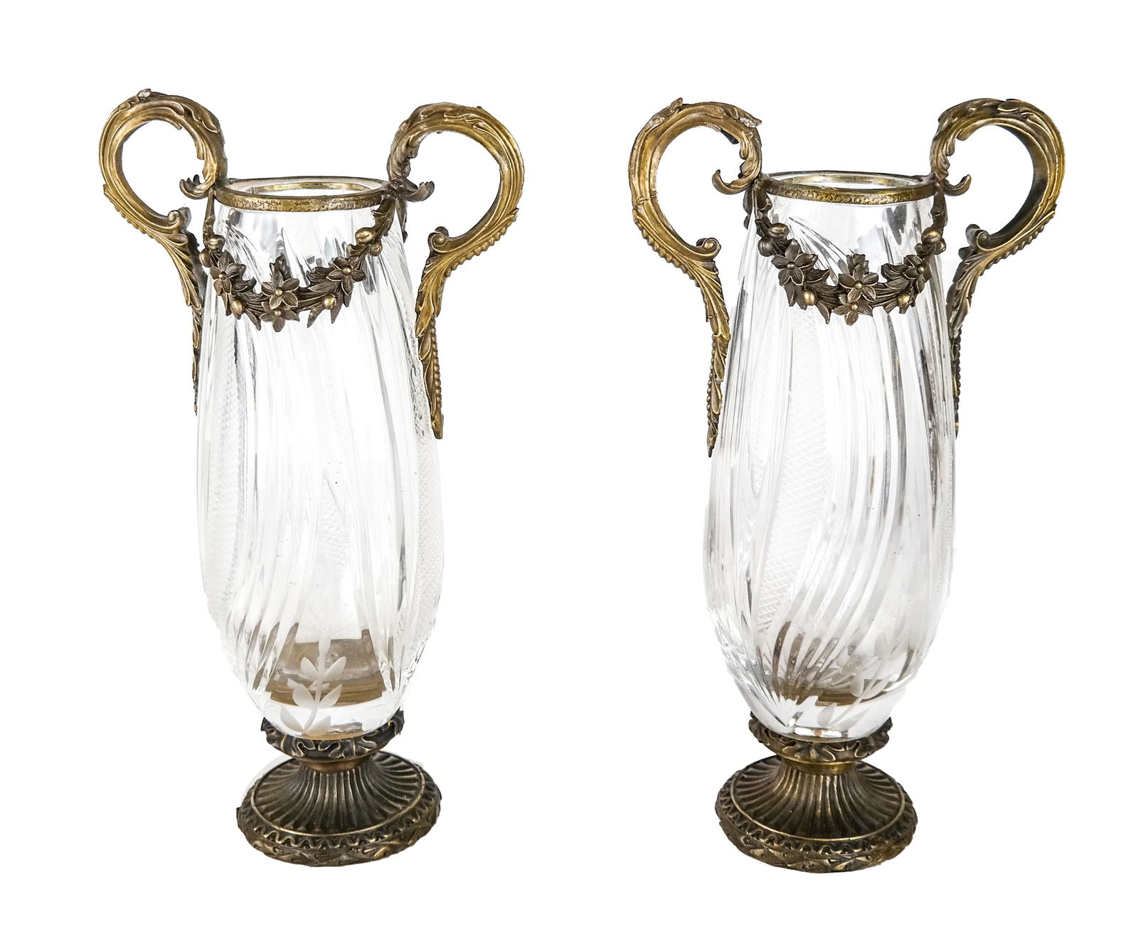 Pair Crystal Brass-Mounted Vases (1 of 5)