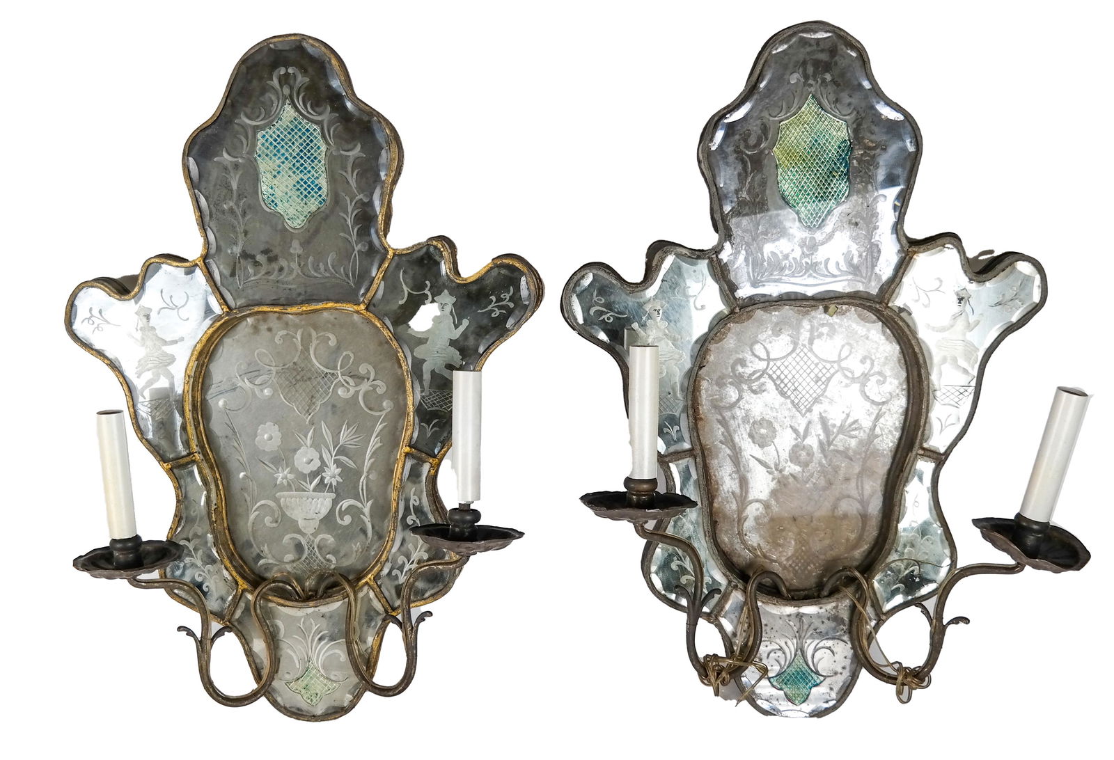 Pair Venetian-Style Mirrored Sconces (1 of 4)