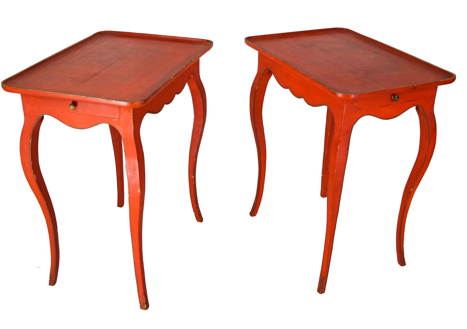 Pair French-Style Red & Gilt Tables (1 of 7)