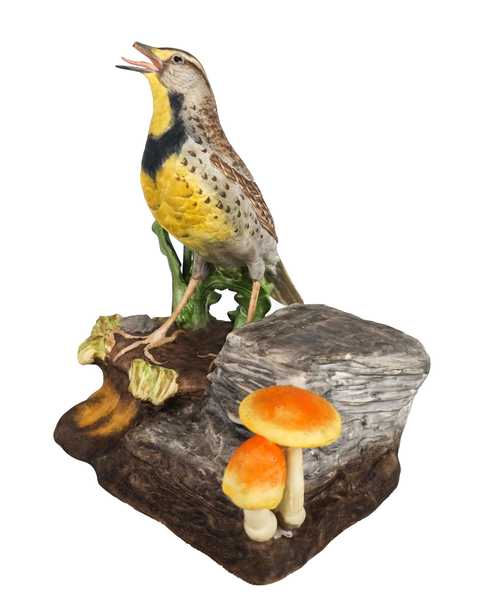 E.M. BOEHM: "Meadowlark" #435 Bique Porcelain: Bisque decorated porcelain, Hallmark: 435. Vintage, rare and early, produced while Mr. Edward Marshall Boehm was alive. Hand-painted porcelain. Issued: Introduced 1957. Closed edition: 1964. [8 3/4 x