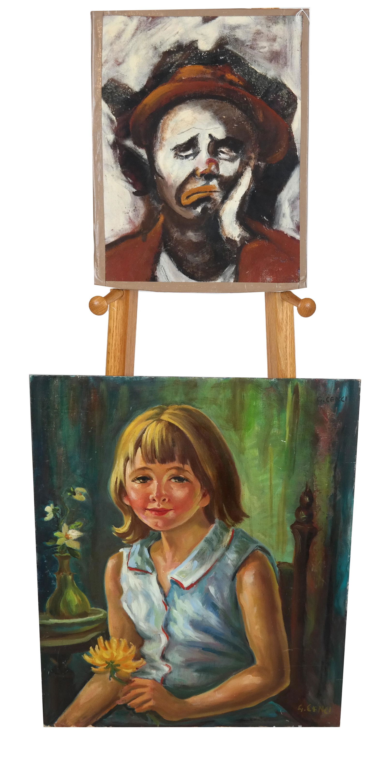 Two Paintings: Girl with Flower, A Clown (1 of 8)