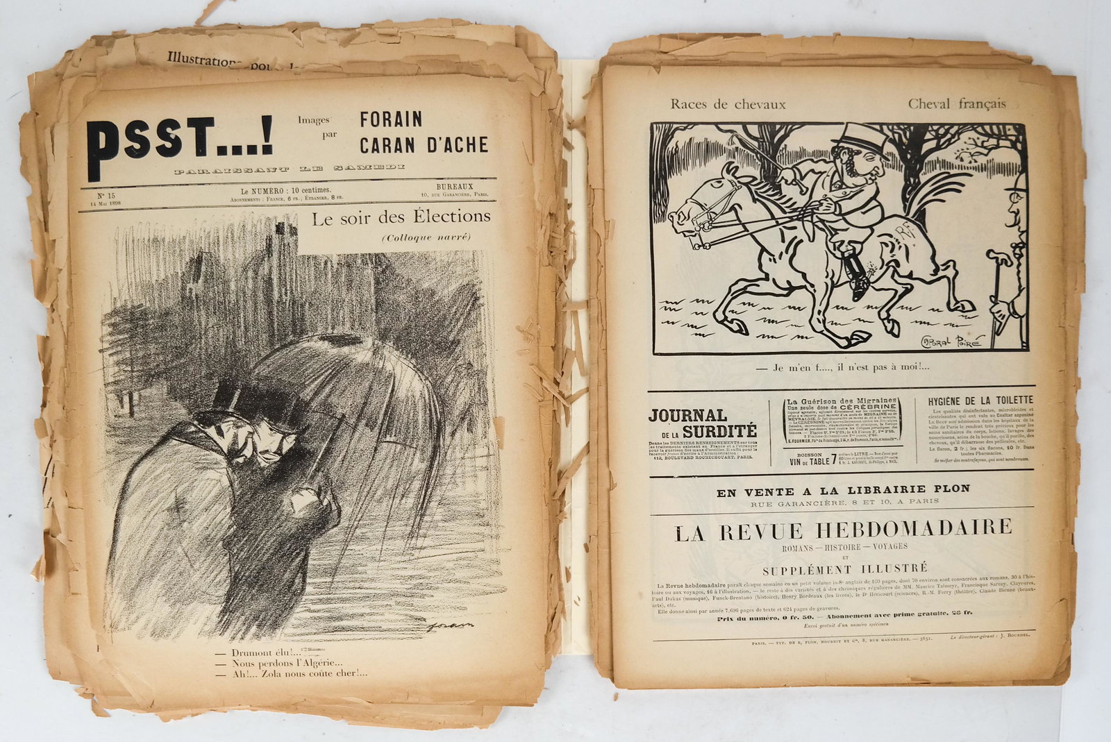 PSST Newspapers: Including images by French artist Jean Louis Forain and Russian - born cartoonist Emmanuel Poire (Caran d'Ache). Provenance: From the Estate of Larry Casper, past president of the Appraisers Associati