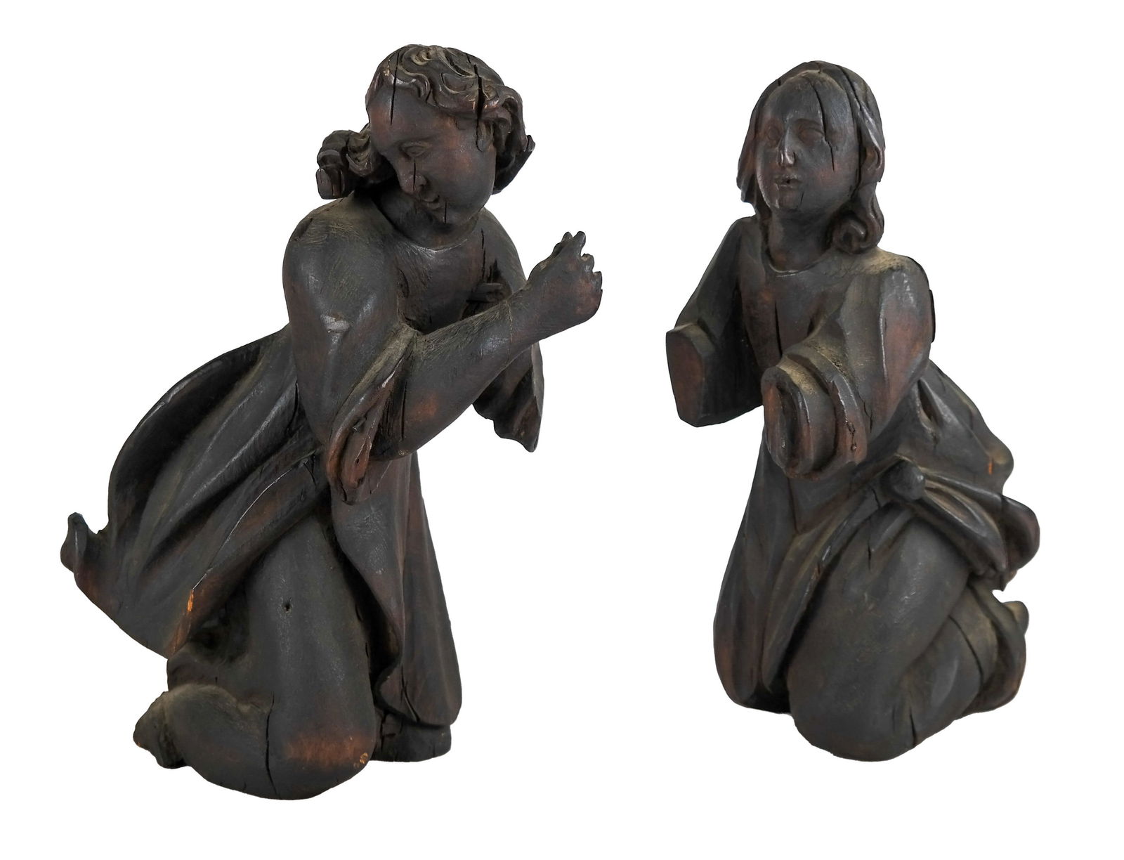 Pair 18th C. Carved Wood Kneeling Figures (1 of 6)