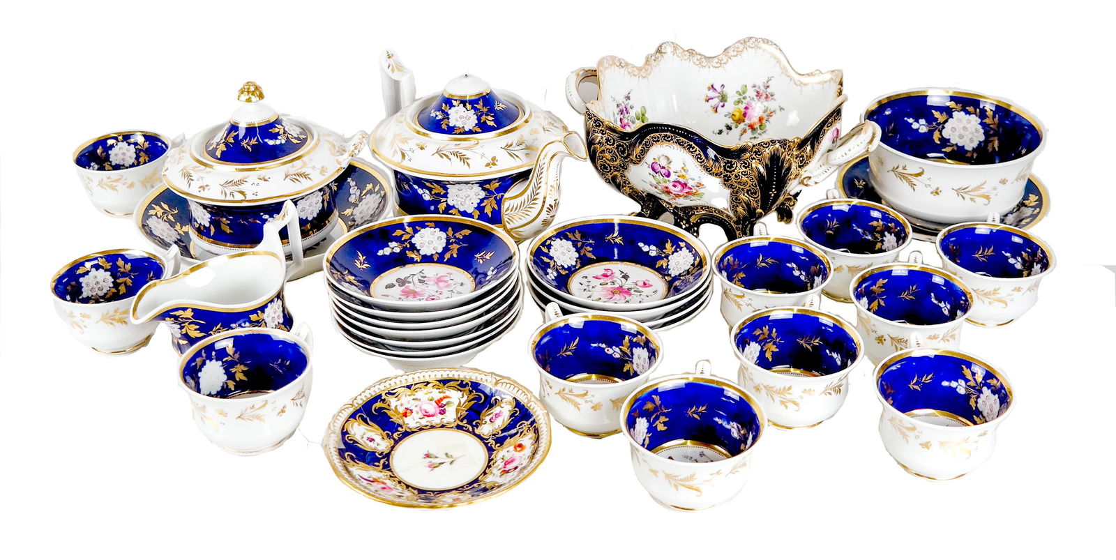18th C. Blue Worcester Porcelain Tea Set (1 of 16)
