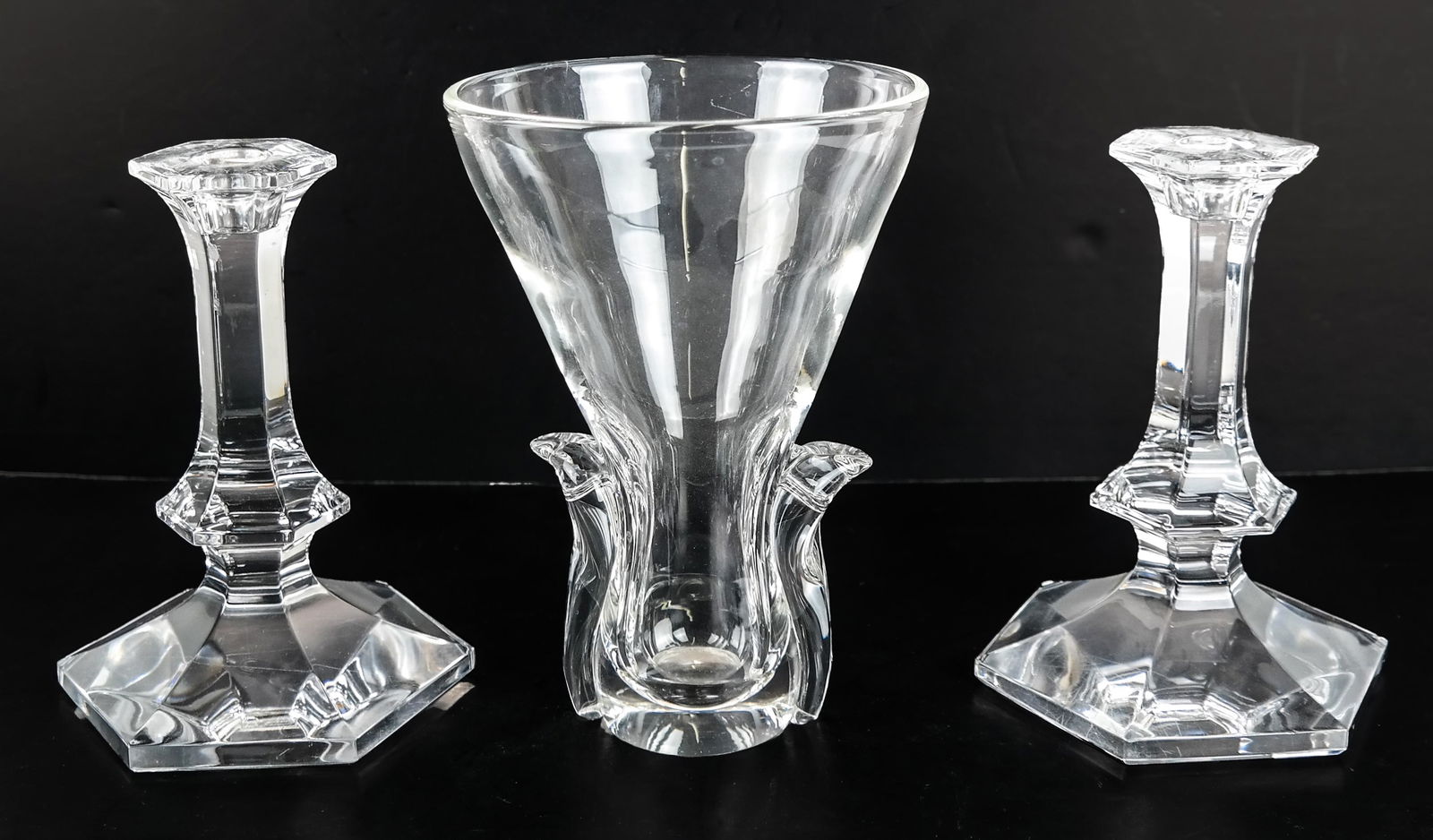 Pair Val St. Lambert Candlesticks, Steuben Vase (1 of 10)
