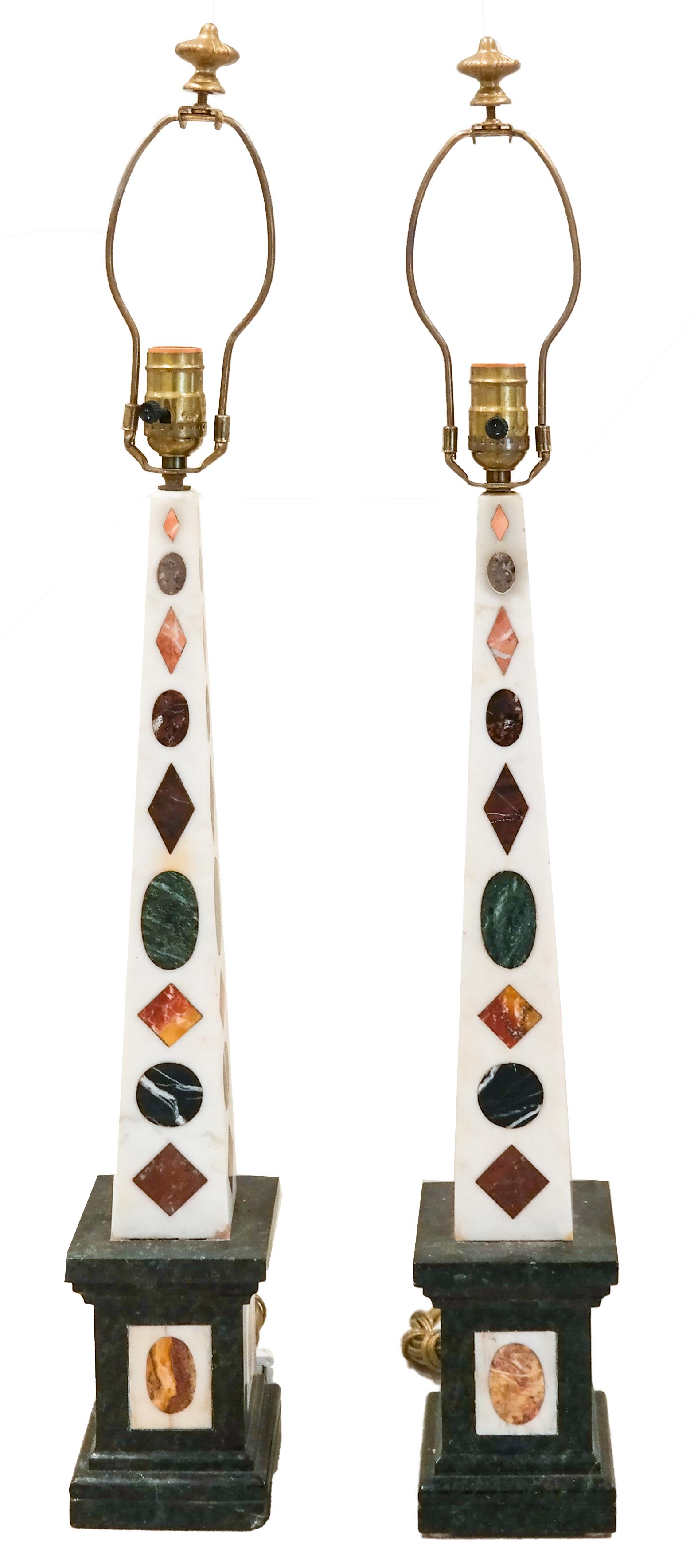 Pair Italian Specimen Marble Obelisk Lamps (1 of 6)