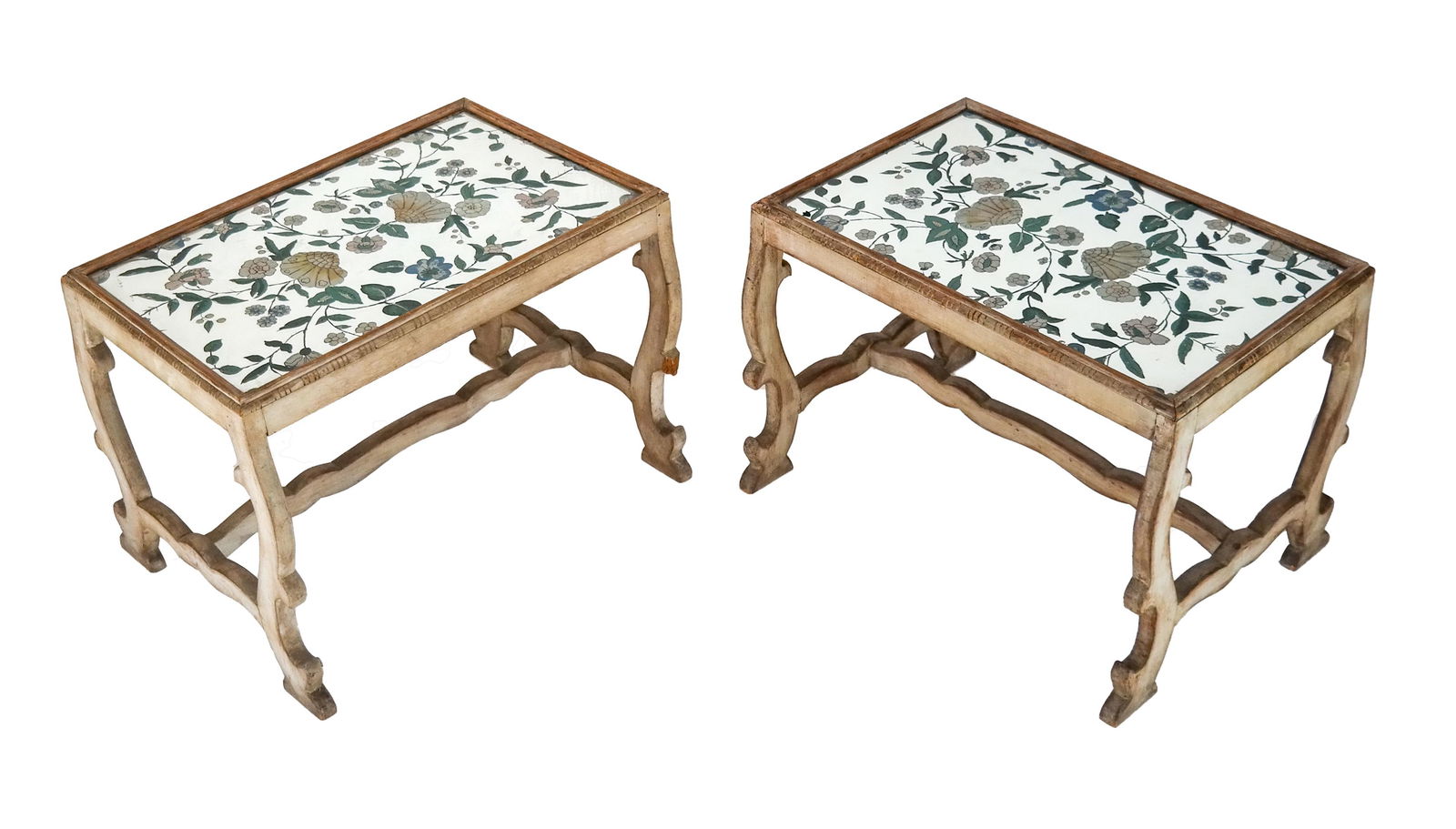 Pair Oak & Verre Eglomise Low Tables (1 of 9)